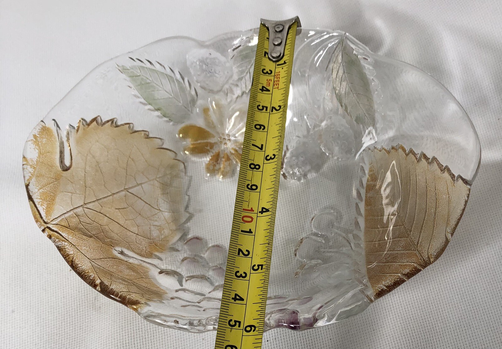 Beautiful Small Glass Candy Trinket Dish with Fruit and Leaves