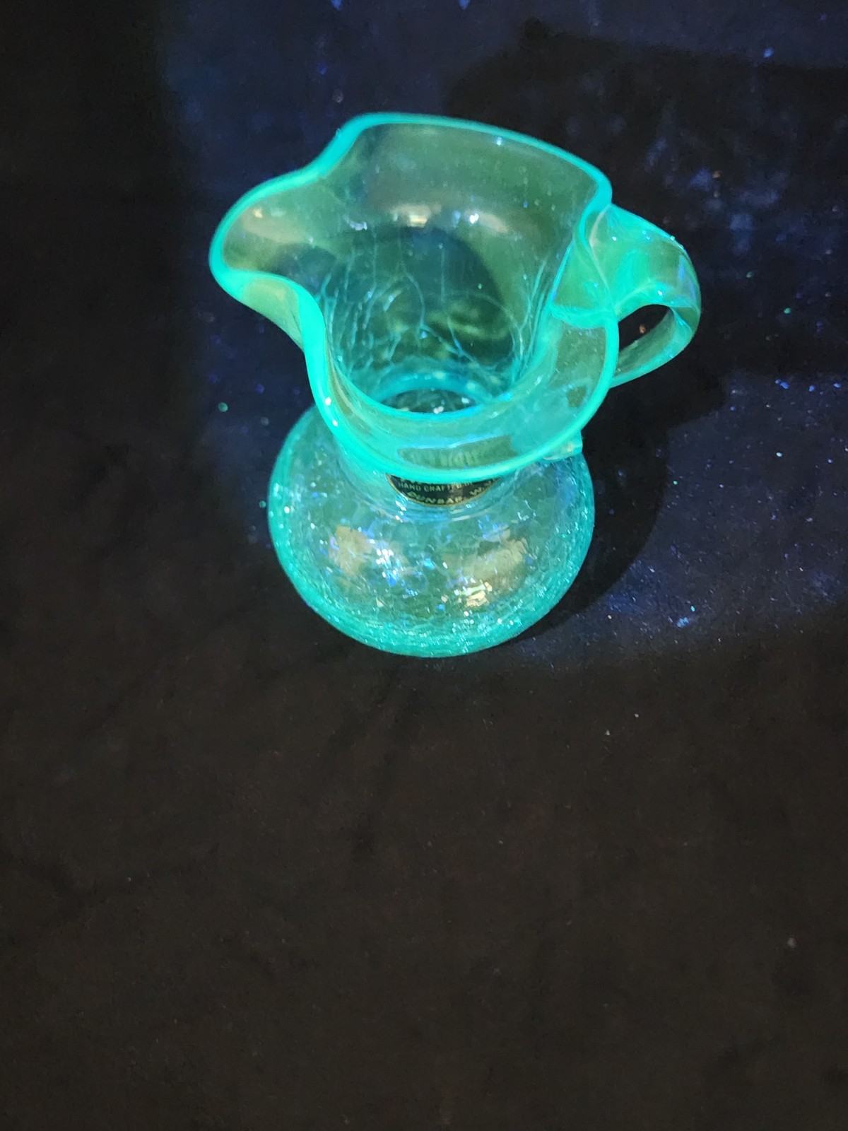 Vintage Kanawha Blue Crackle Glass Creamer Pitcher 3 Inches Glows!