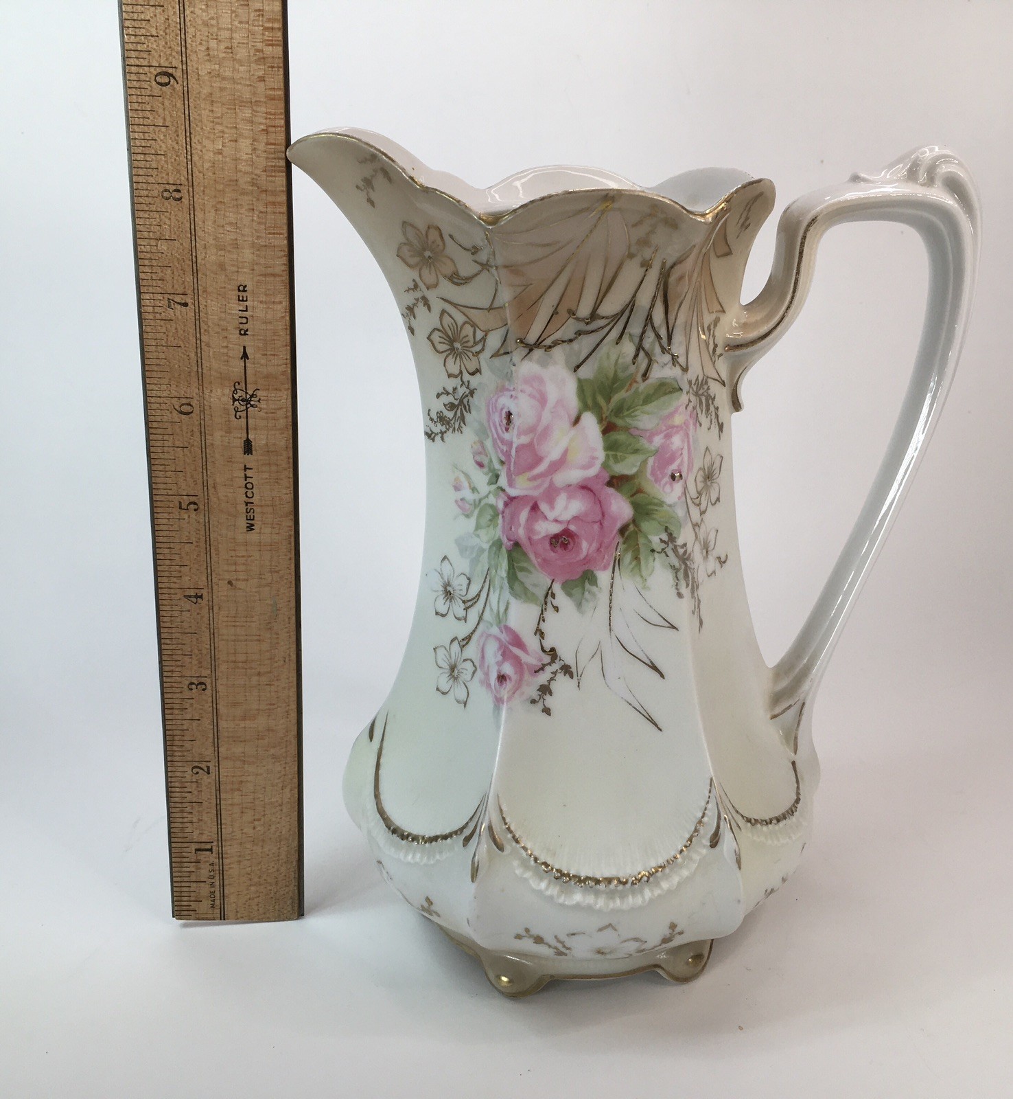 Antique RS Prussia Red Mark Chocolate Pot White Body W/ Pink Rose Gold Accent