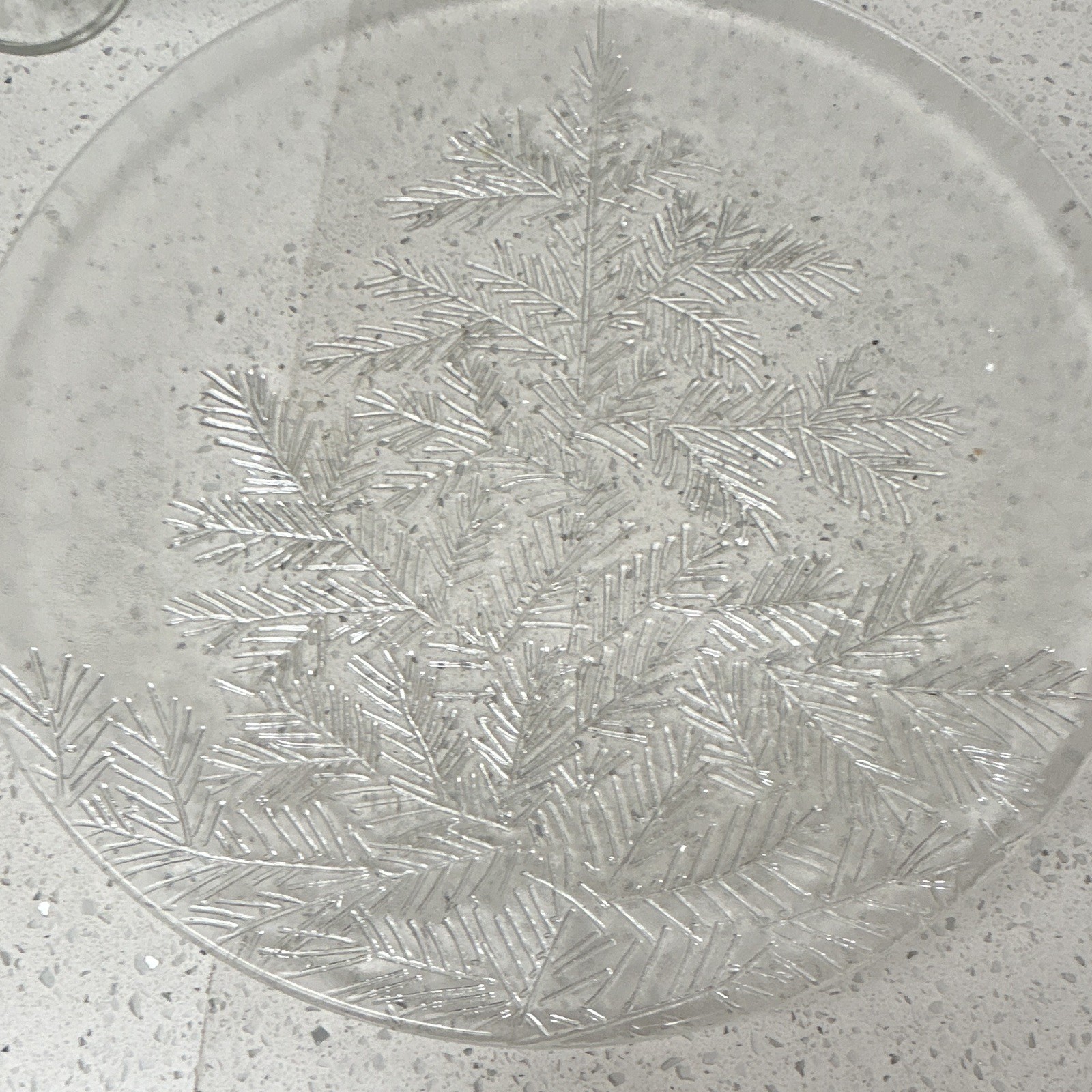 Clear Pressed Glass Round Fern Pattern Platter Decorative Botanical