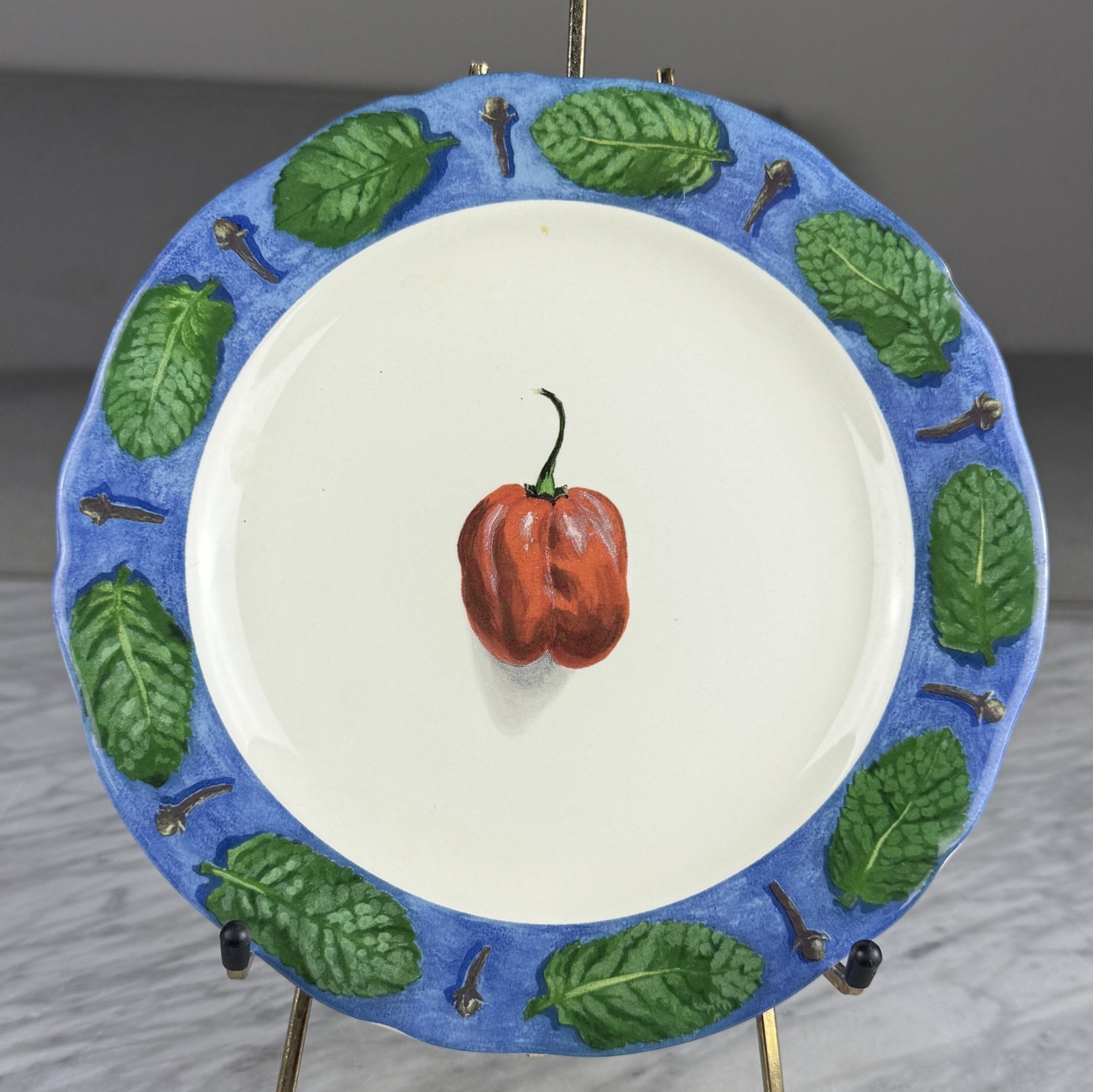 Set Of 6 POIVRE ET SEL BLUE Salad Plates 8.75″ Vintage Faiencerie De Gien France