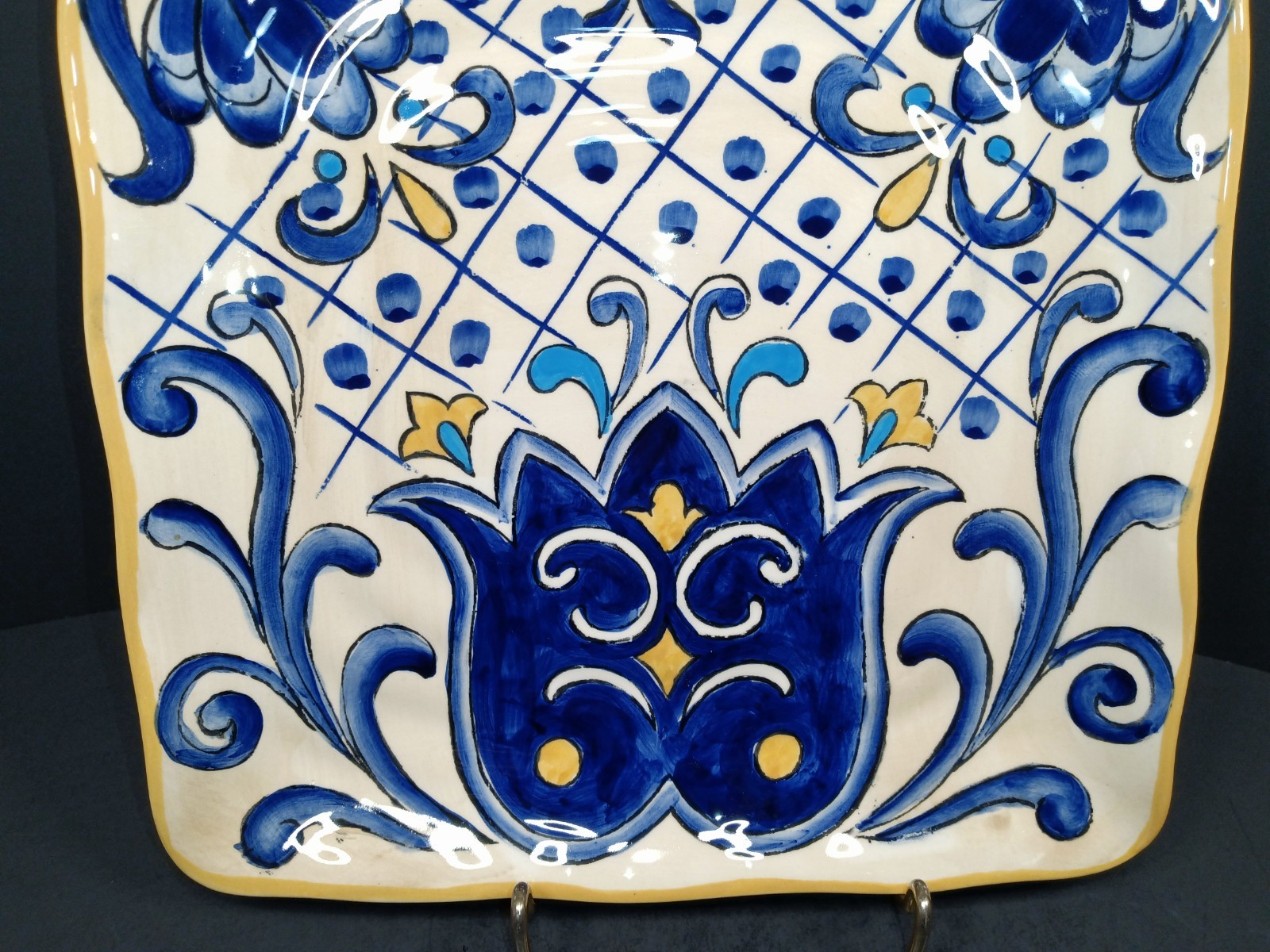 Maxcera TERRA NOVA Hand Painted Cobalt Blue Yellow Square Salad Plates 8.75″W