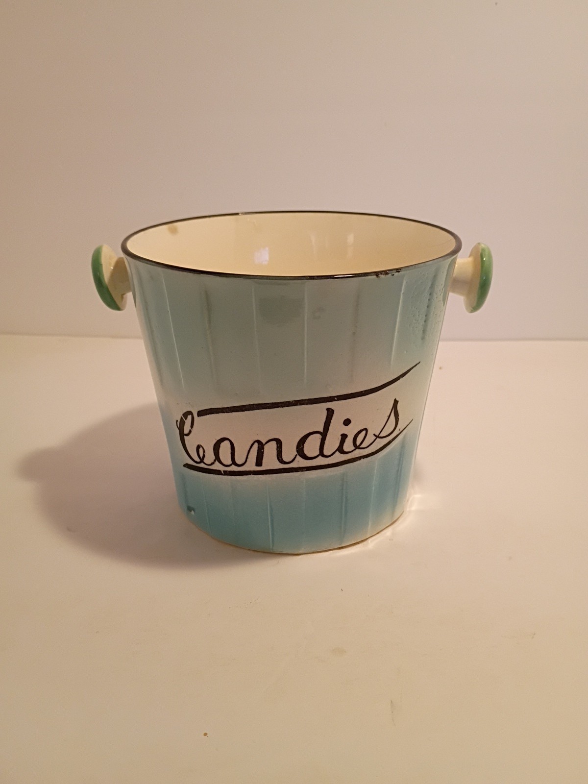 Vtg Lipper Mann Candy Dish Bucket Blue Candies Japan