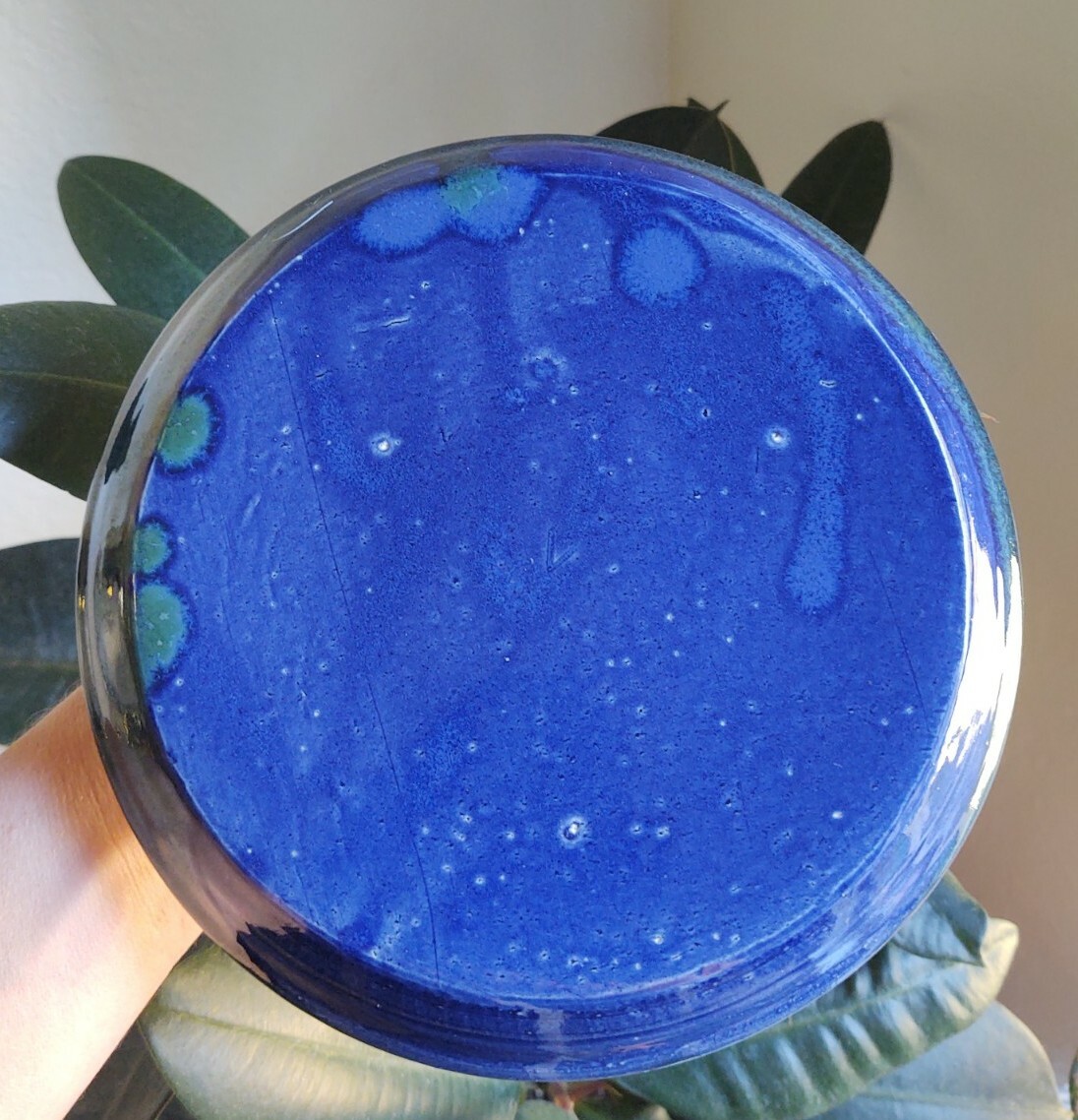Vintage Studio Pottery Ceramic Handmade Blue Green Drip Glaze Lidded Dish Signed