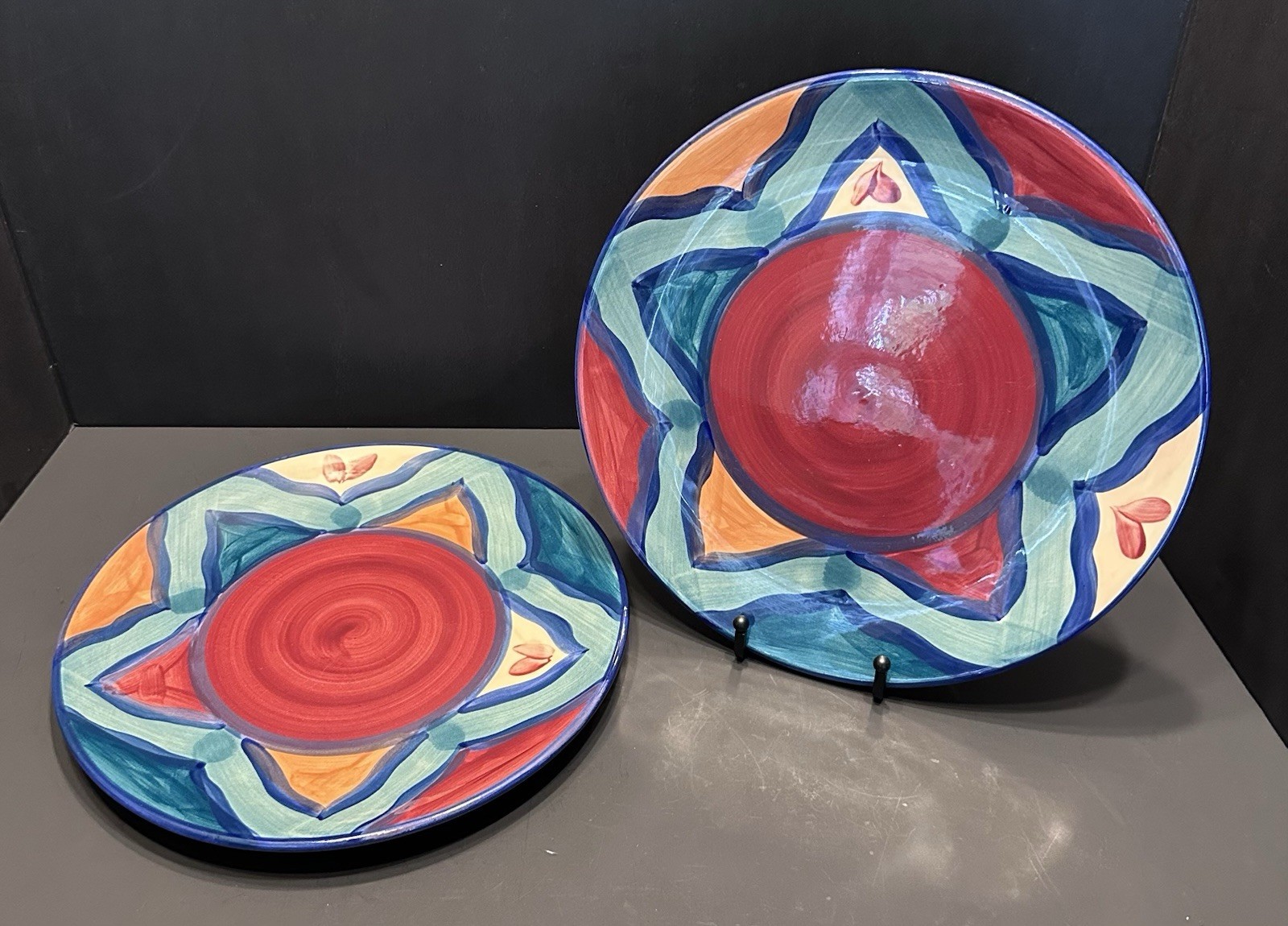 4 Gail Pittman 9 3/4” Dinner Plates Red Azalea Signed Hand Painted 1988 / 1995