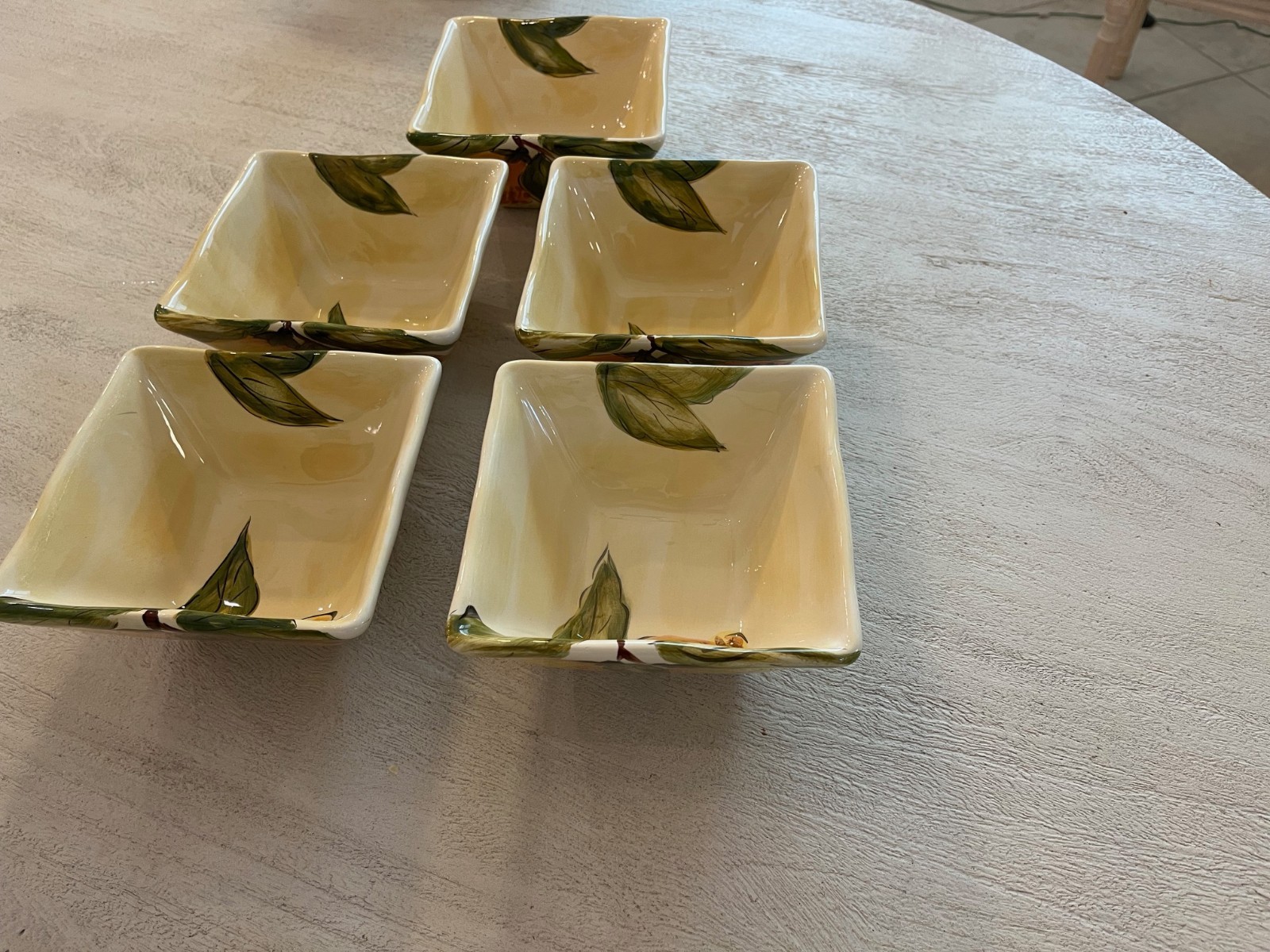 5 PIER 1 Imports Lemon Orchard Square Bowls Hand Painted Ceramic Earthenware