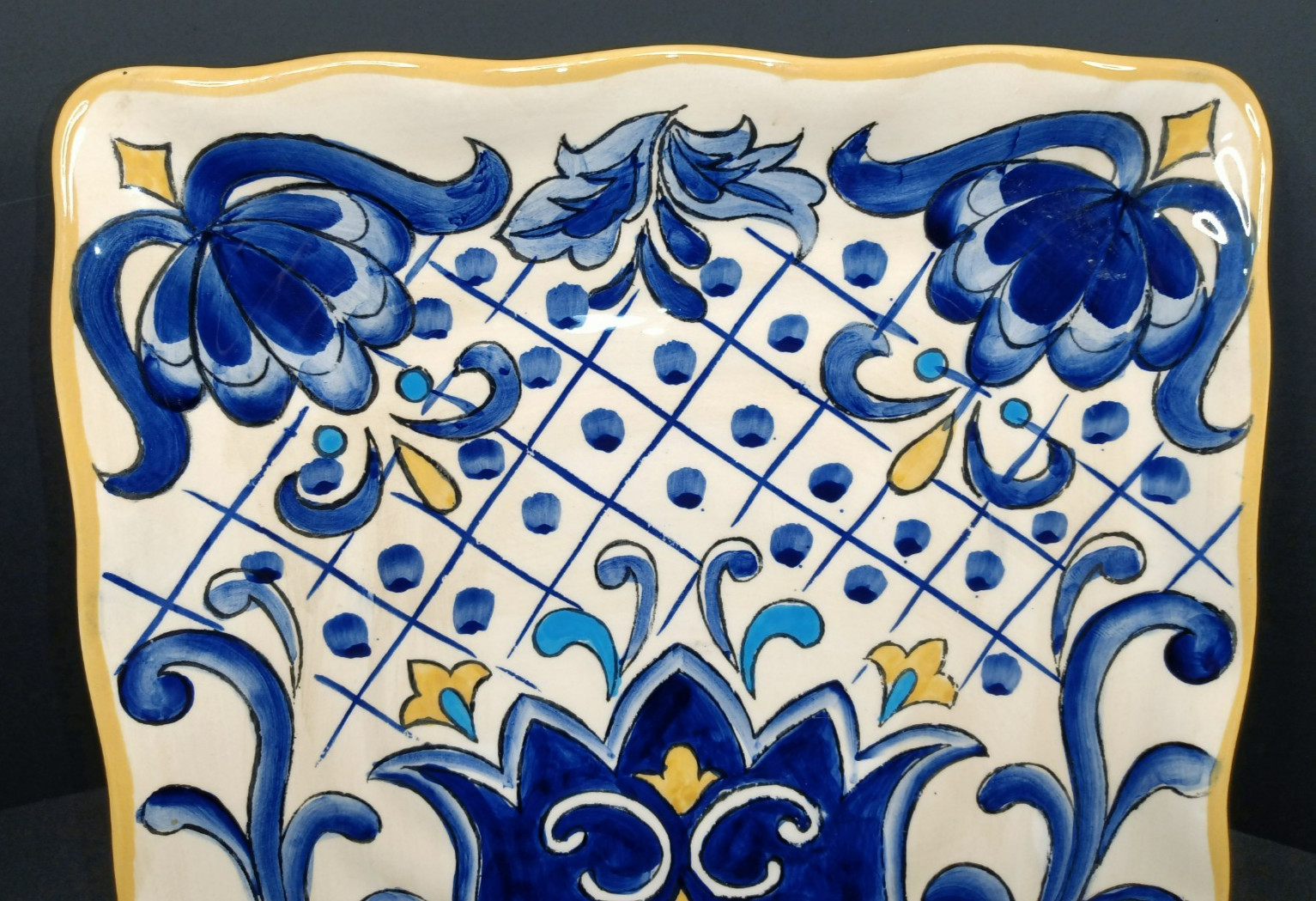 Maxcera TERRA NOVA Hand Painted Cobalt Blue Yellow Square Salad Plates 8.75″W