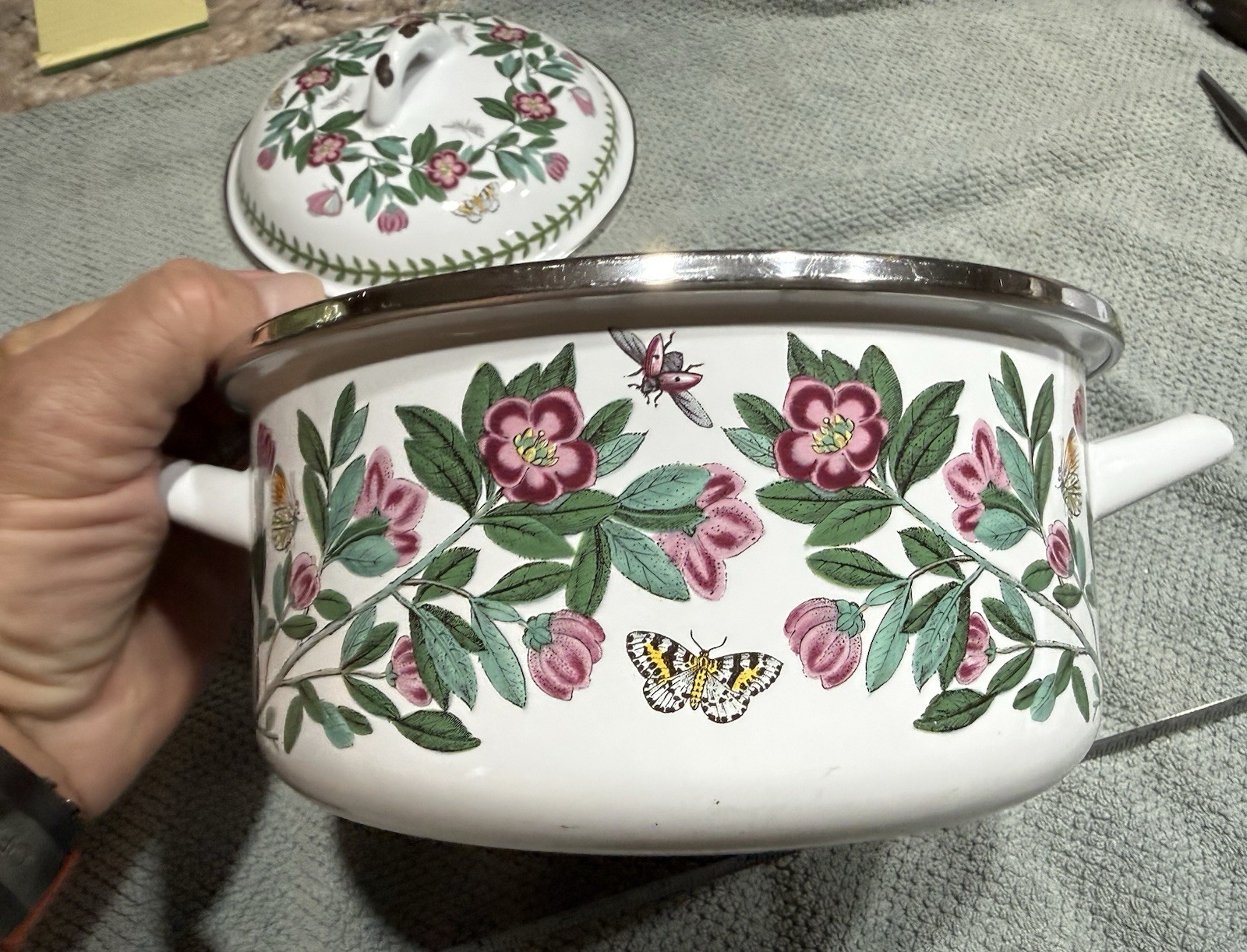 Portmerion Spain Botanic Garden Rhododendron Enamel Casserole Pot w Lid SEE PICS