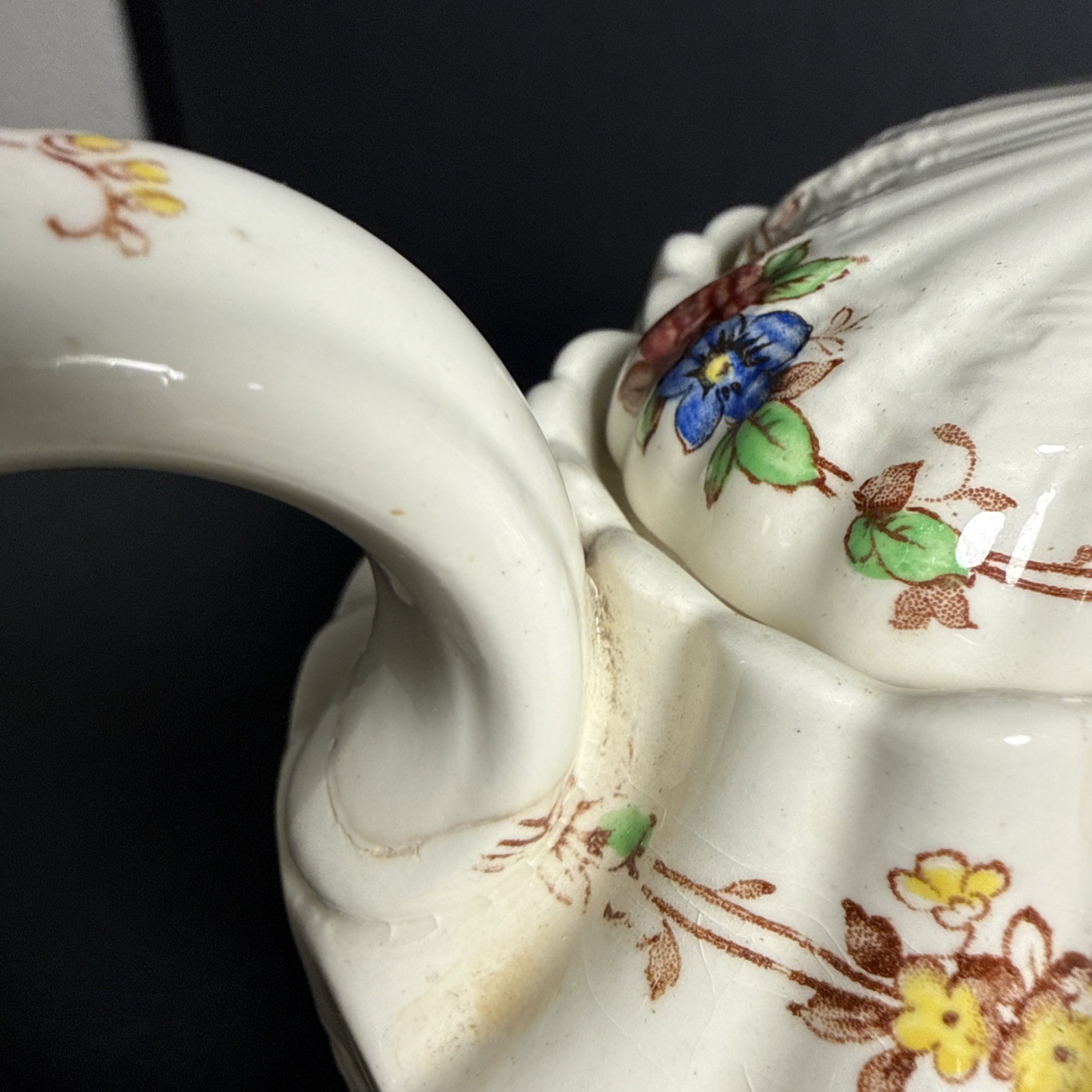 Copeland Spode Hazel Dell Teapot Floral England 1936 IMPERFECT. Pls Read