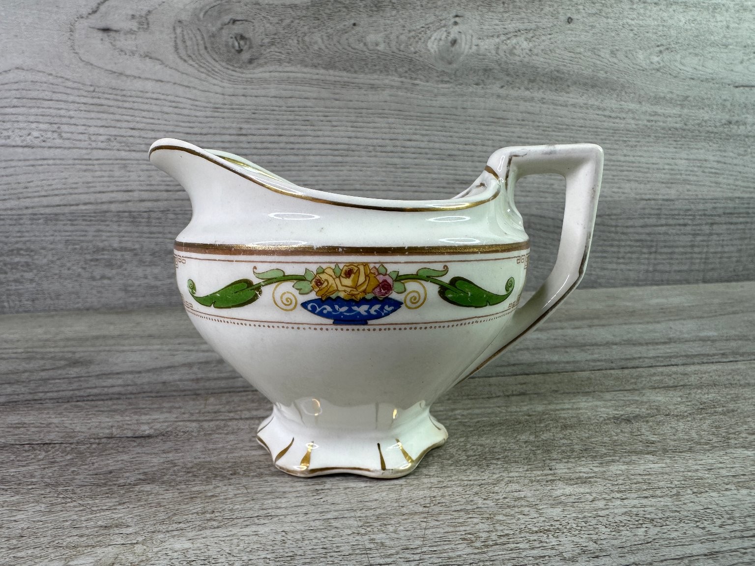 W.H. Grindley & Co Victory Creamer Pitcher Floral Gold Trim England