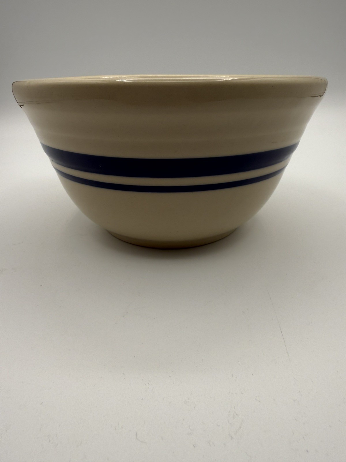 Friendship Pottery FP USA Roseville Ohio Blue Band Stoneware Bowl ~2 QT