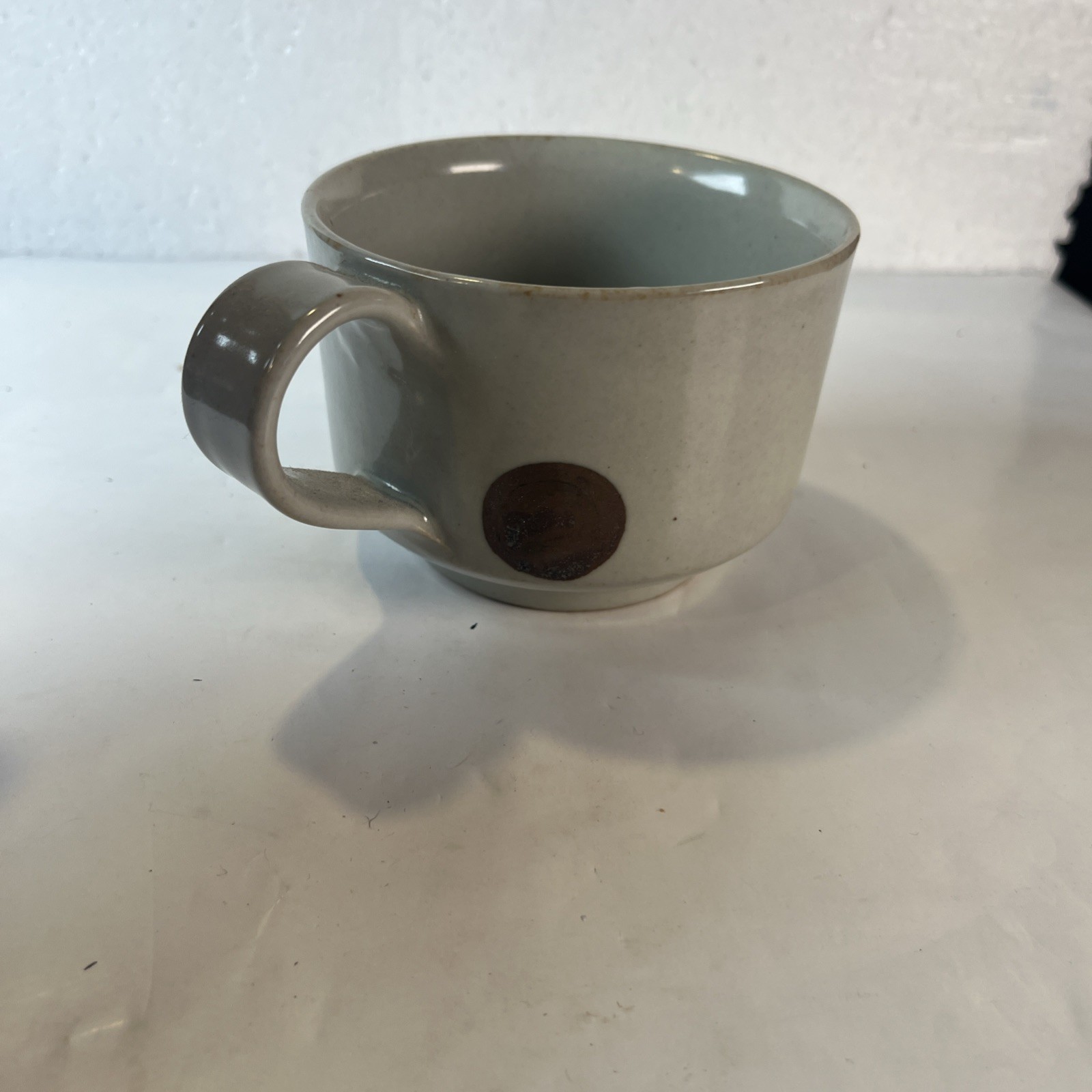 Mid Century Modern Studio Pottery Cup Blue Dot Stoneware Mug USA