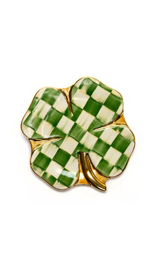 NEW MACKENZIE CHILDS COURTLY LUCKY CHECK CLOVER PLATE DISH LIMITED EDITION