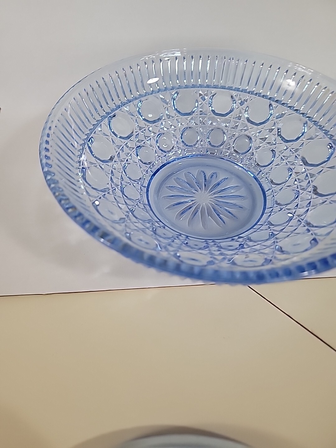 Indiana Glass 7.5 Inches Round Windsor Covered Candy Dish Blue Button Pattern