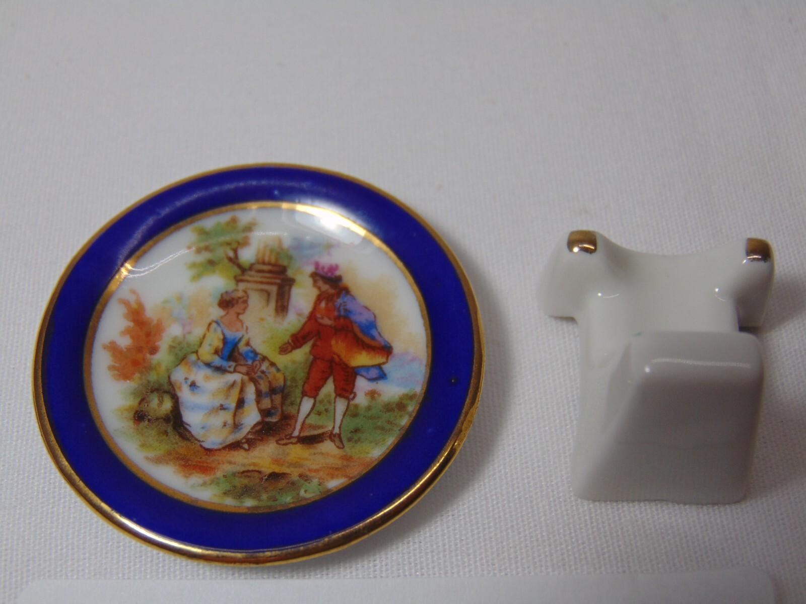 Vintage Old Limoges Gold Ring Mini Plate with Stand France Man & Woman Prince