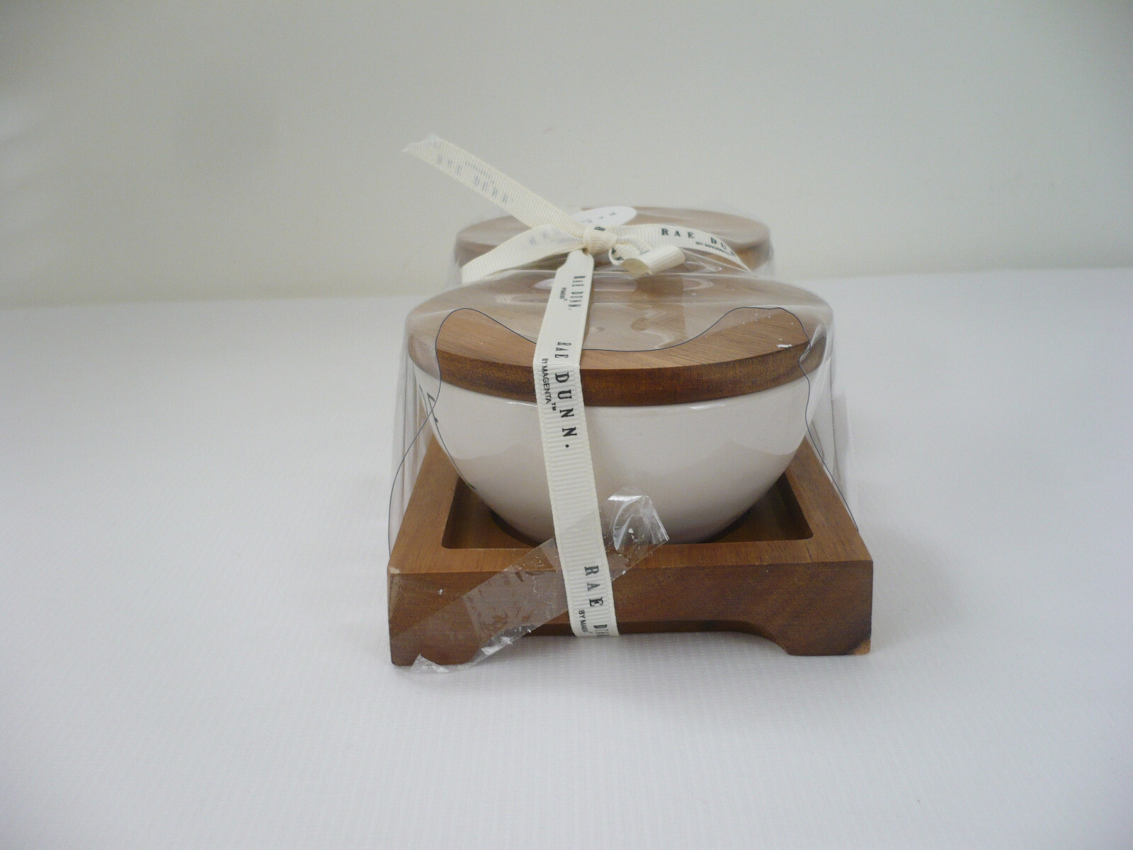 Rae Dunn 2 Sided Create & Inspire Pinch Bowls w/Wood Lids and Wooden Tray – New
