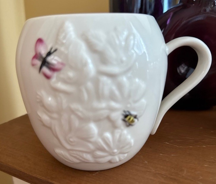 Belleek Rare Embossed floral Mug With Butterfly and Bee