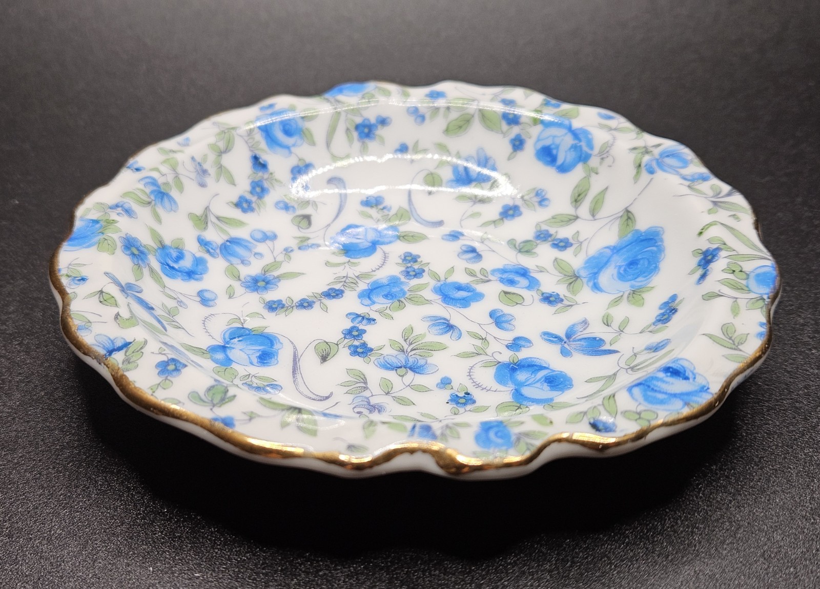 Vintage Royal Chintz Arnart 5th Ave Blue Roses Pitcher Creamer and Saucer #217
