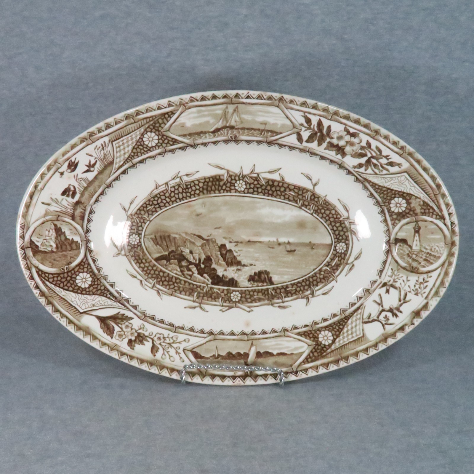 Antique GW Turner & Sons Transferware Platter Phileau Brown White Oval England