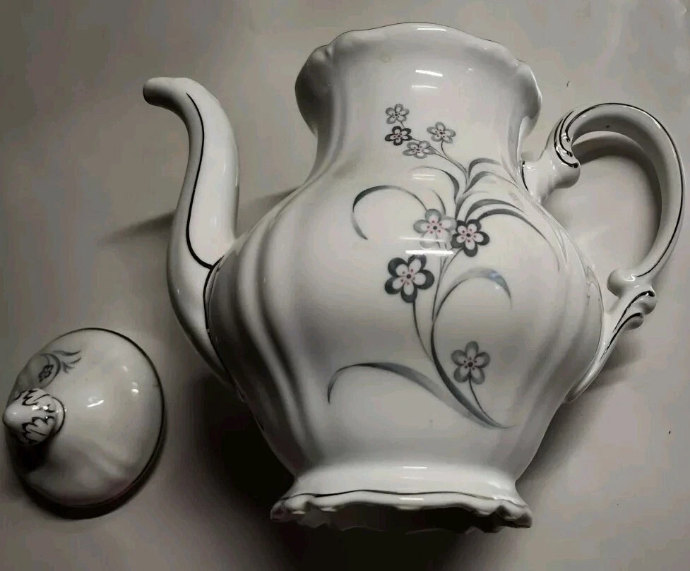 Hutschenreuther German ArzbergBavaria Tea Coffee Pot Porcelain White Gray Floral