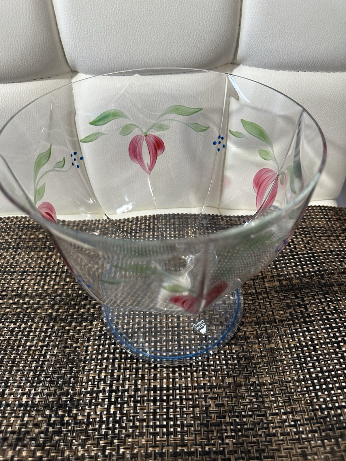 VTG ORREFOS 1980 SIGNED MAJA 7” FOOTED HANDPAINTED CRYSTAL BOWL BY EVA ENGLUND