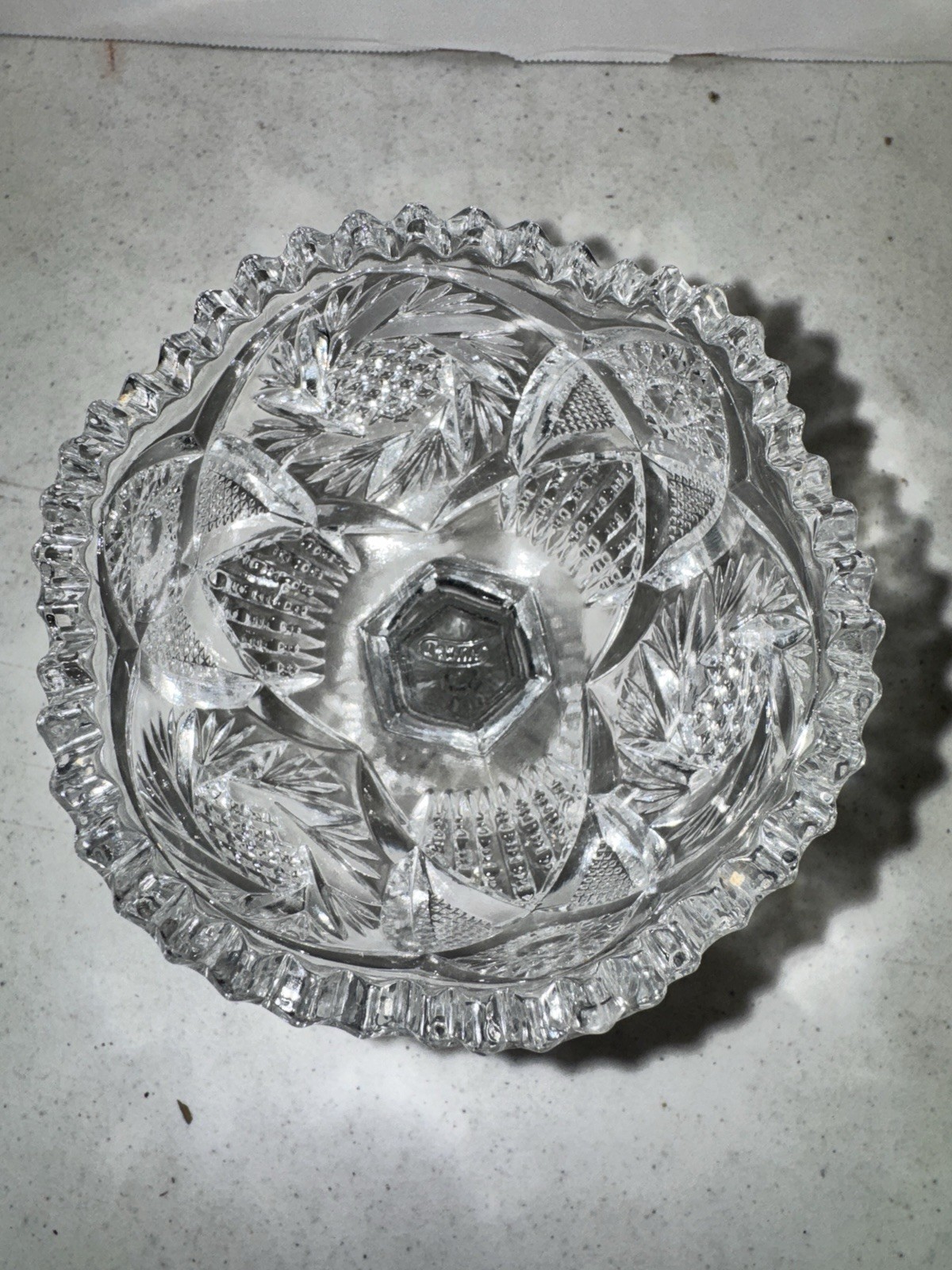 Vintage Cut Glass Pedestal Compote Candy Dish Sawtooth Rim Star Pattern