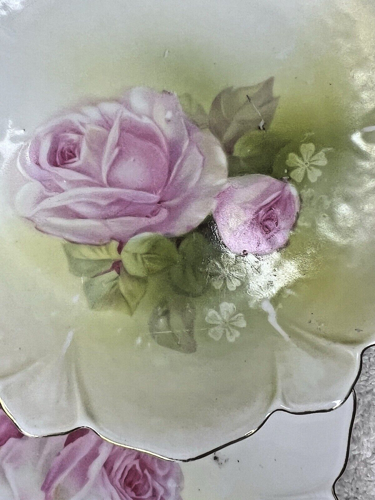 Pair RS Germany Pink Rose Pedal Plates 6 1/4 Inches Beautiful