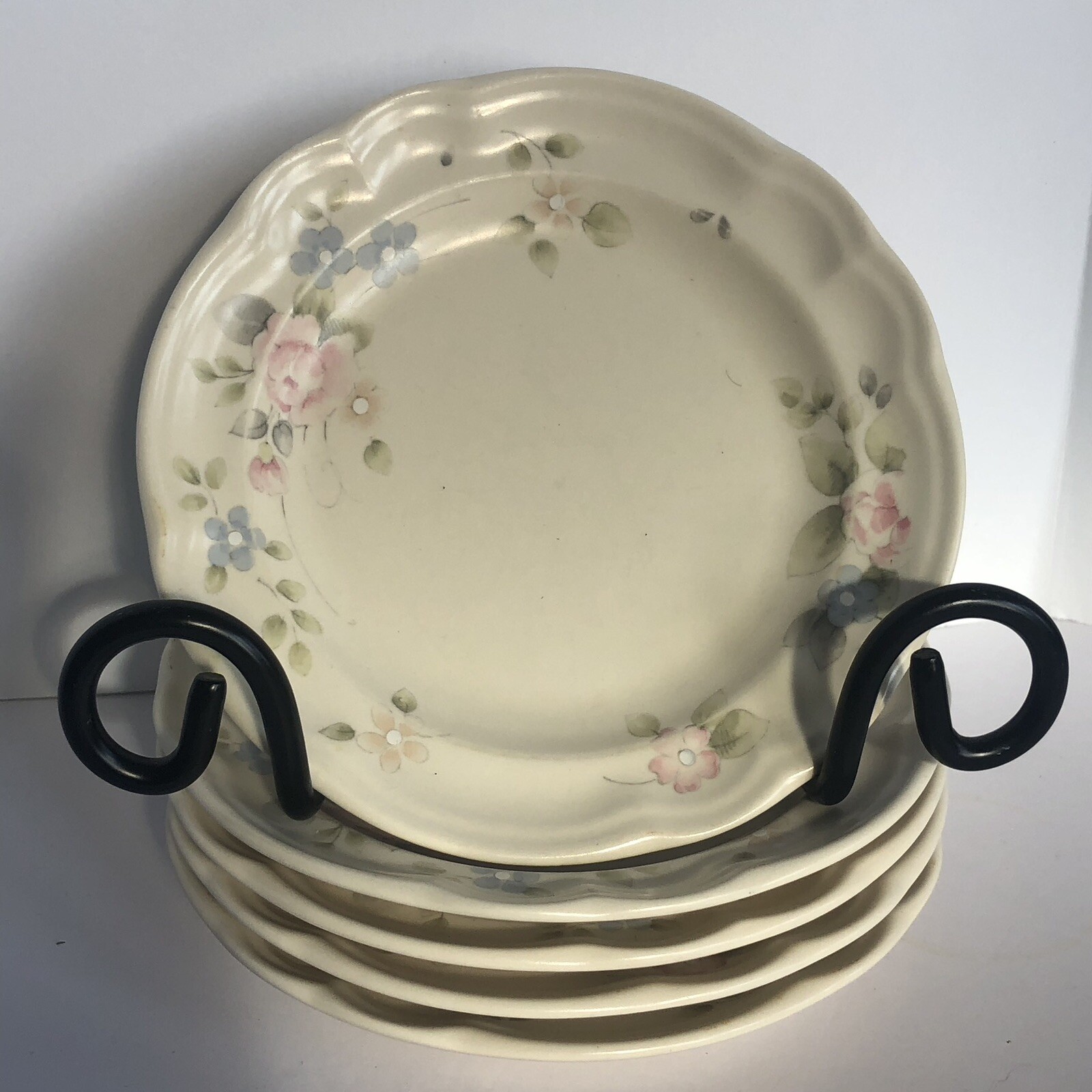 Vintage Pfaltzgraff Tea Rose Salad Plates 7.25″ USA Stoneware Ivory Set of 5