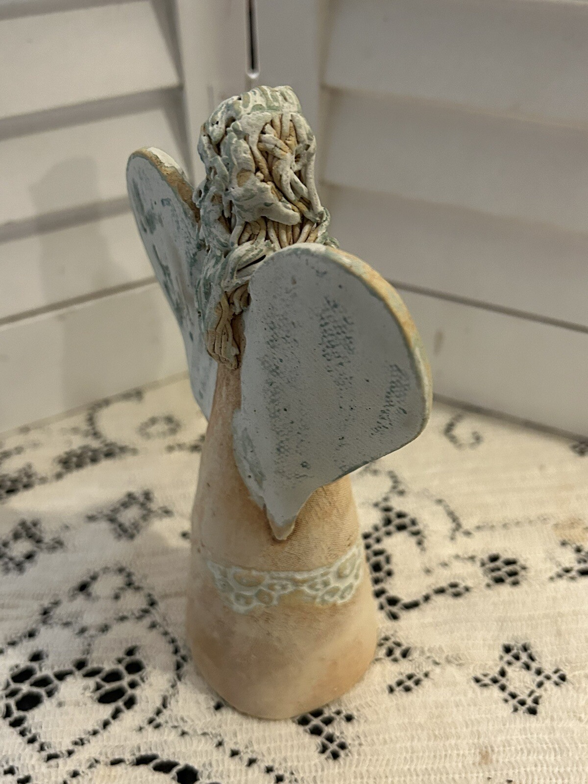 Pottery angel holding heart studio signed Olivia D Dowdy rustic North Carolina