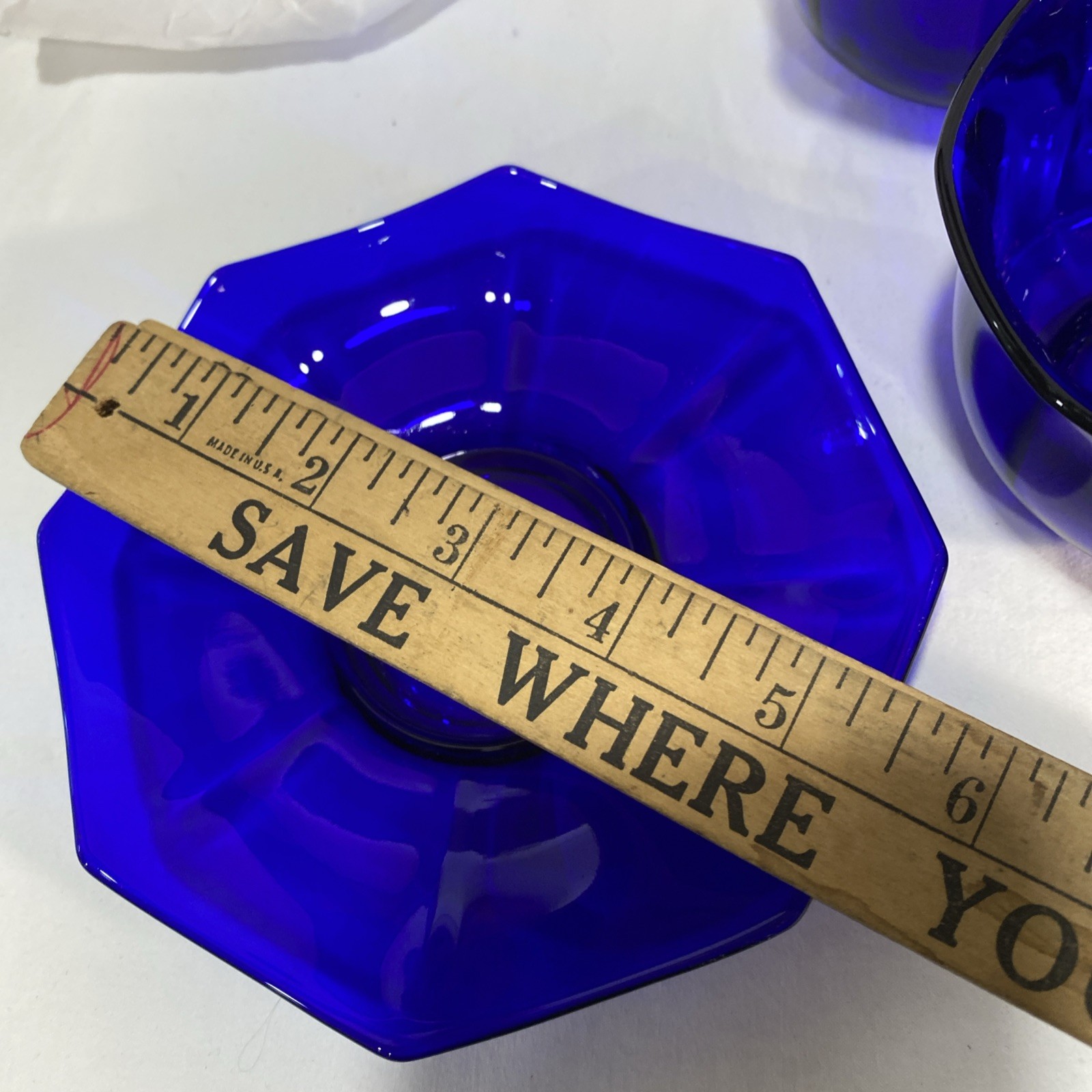 VTG Beautiful Cobalt Blue Cup And Saucer With Creamer Octagon Shape (Extra Cup)