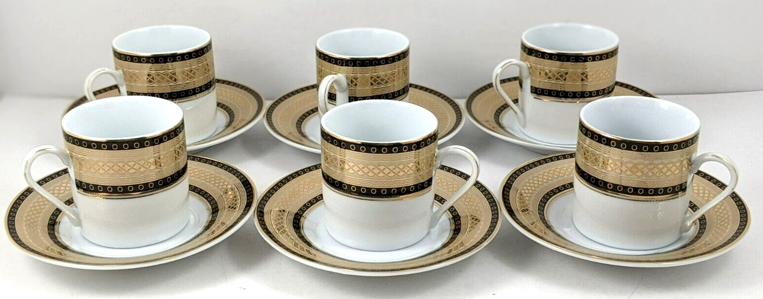 Nour Black Gold Porcelain Demitasse Cups And Saucers Twelve Piece Set