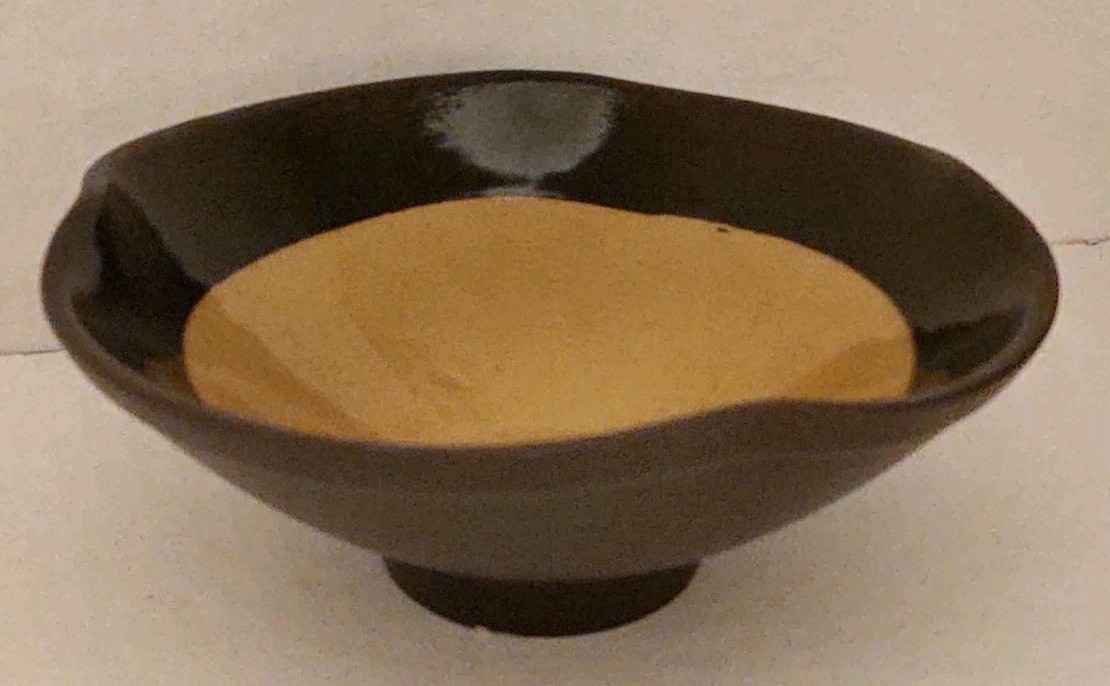 Vtg.MCM Freeform Chocolate & Butterscotch Brown Two Tone Pedestal Bowl-Read Des.