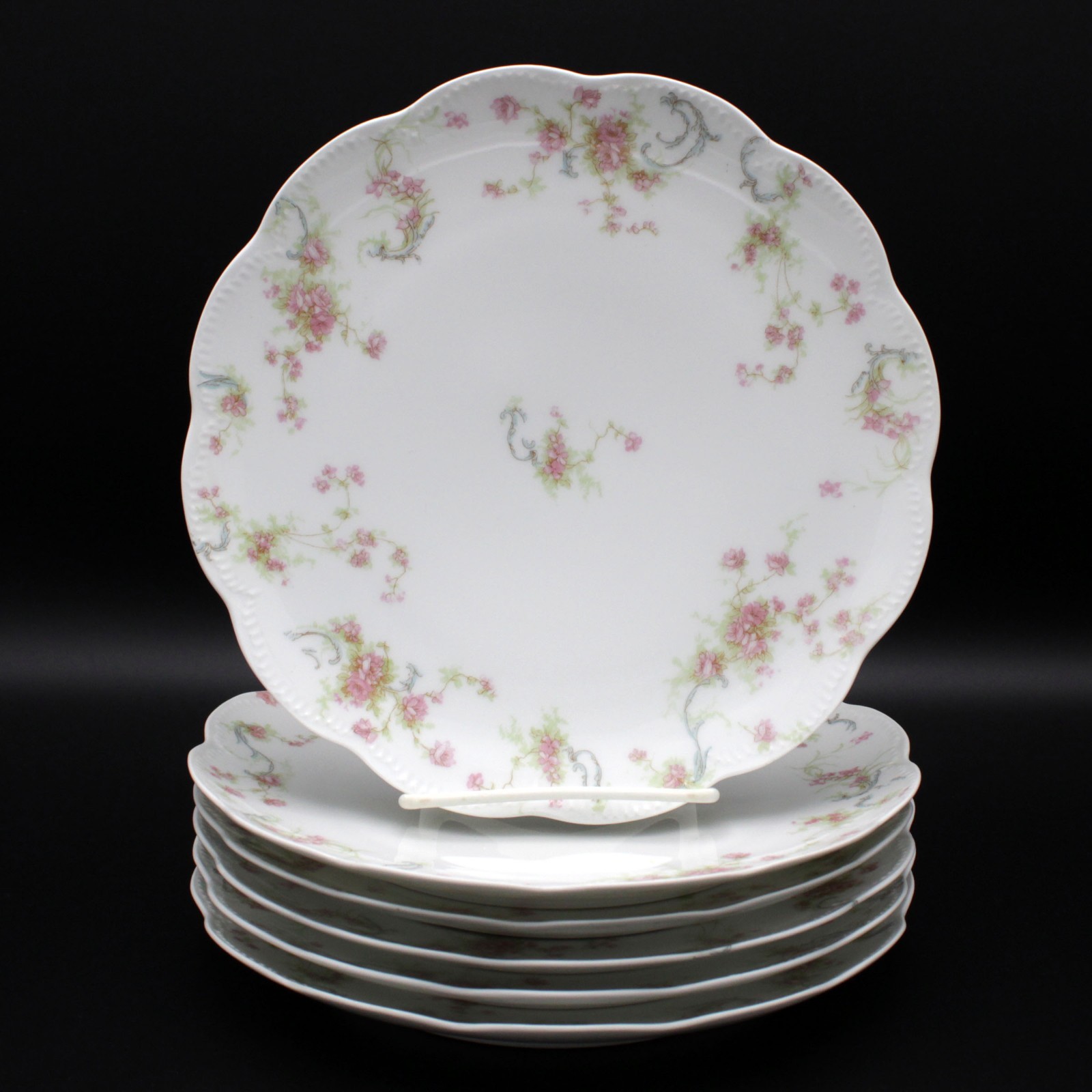 Haviland Limoges Princess Coupe Luncheon Plates Set, Antique Schleiger 57B 8.5″