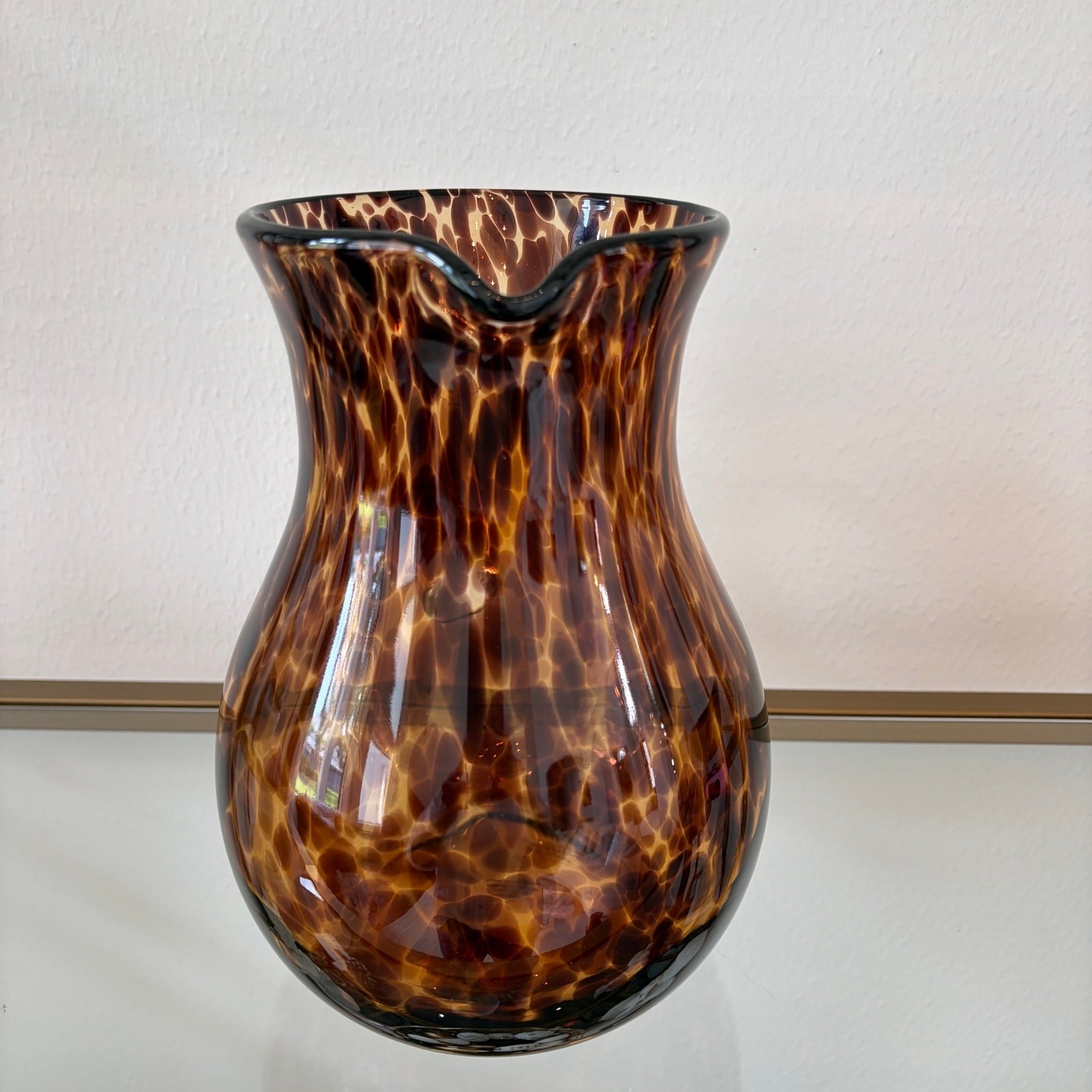 NEW Hand Blown Tortoise Shell Glass Pitcher 9.5in Chic Barware