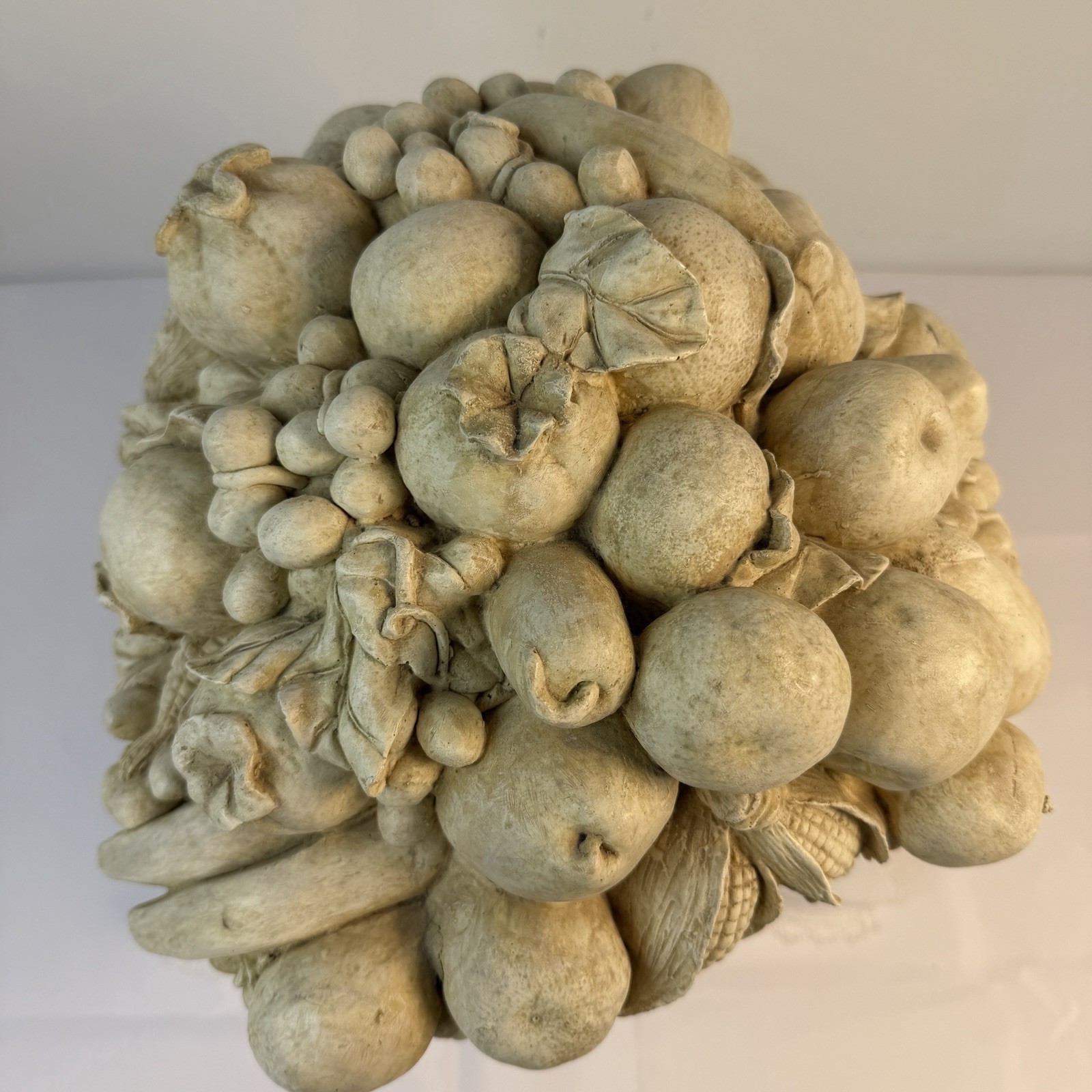 Large Resin Fruit & Flower Basket Centerpiece 12”H Off White Garden Boho Cottage