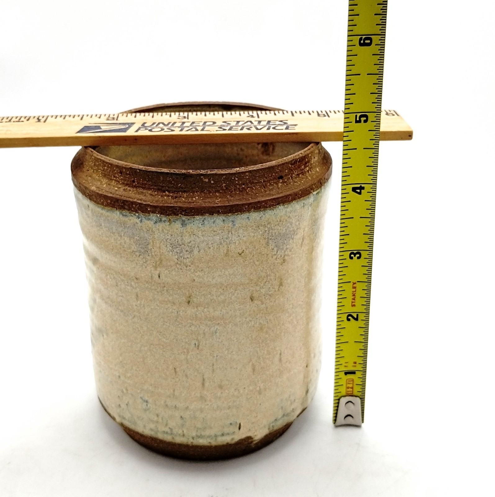 Vintage Studio Pottery Lidded Stoneware Jar Crock Canister Cream 5″ Signed
