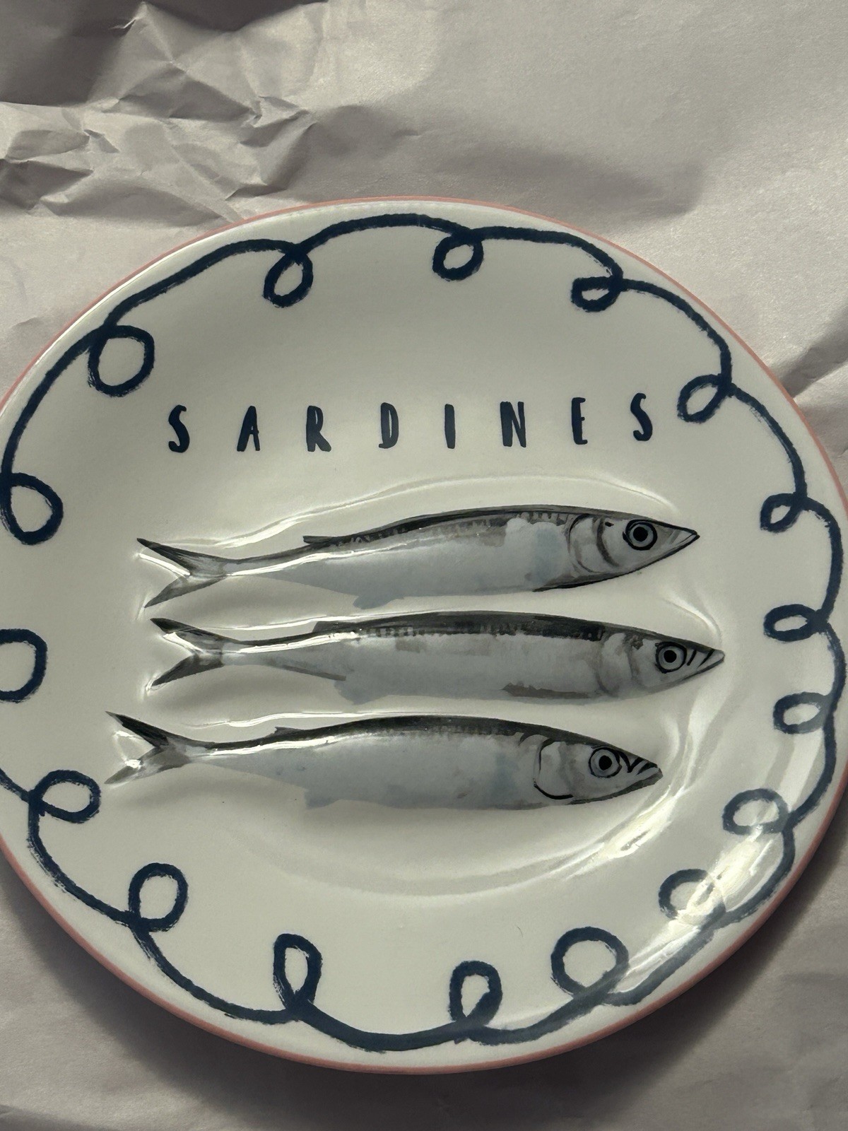 Potter’s Studio SARDINES Salad Serving Plate Nautical Fish Summer NEW