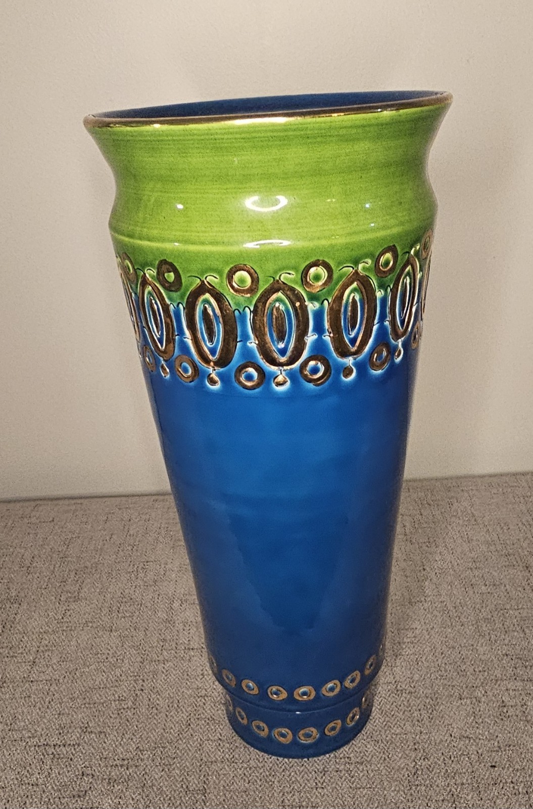 Aldo Londi Bitossi Blue Lime-Green Gold Vintage 2 Vases.