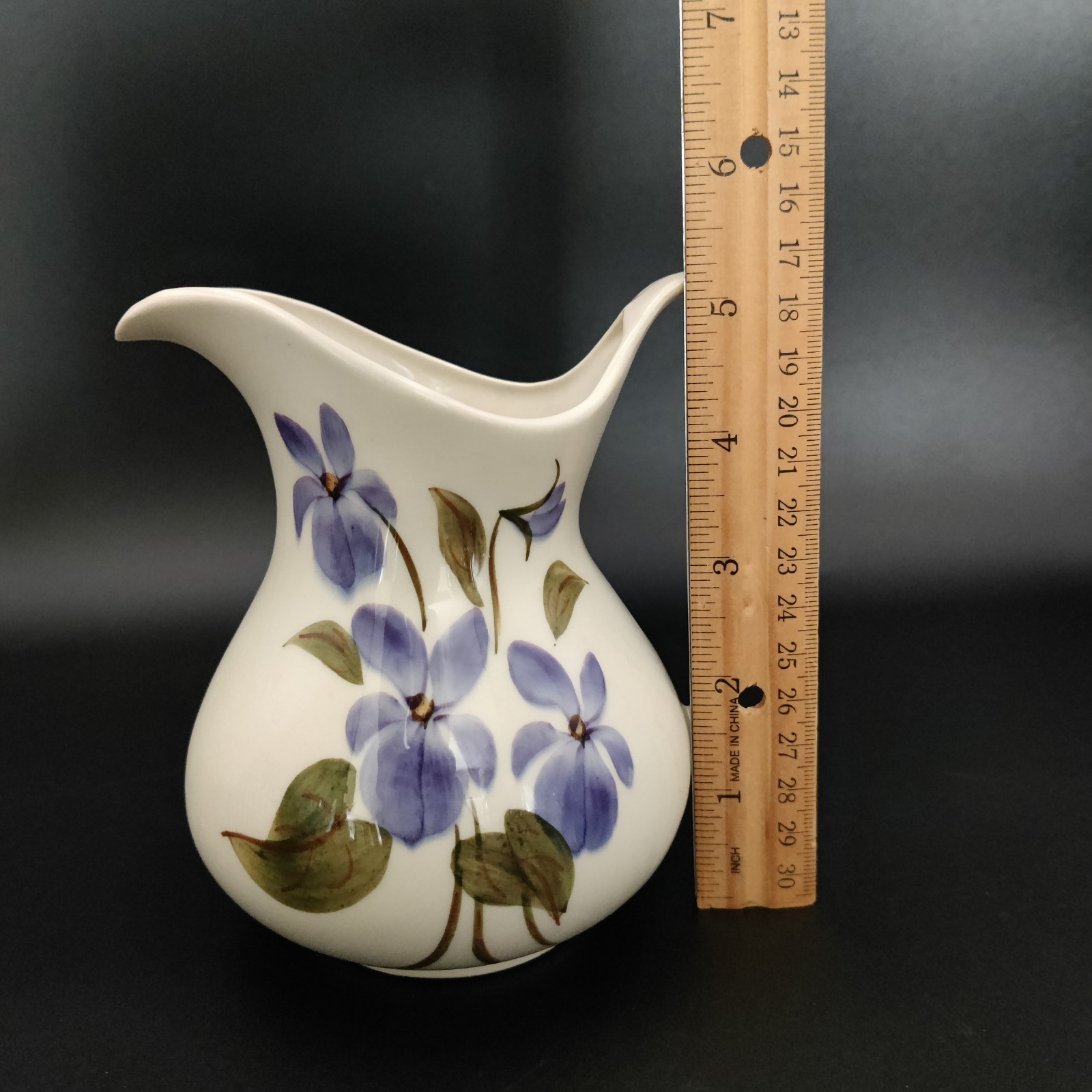 Clinchfield Artware Hand Painted Ceramic Pitcher Purple Flowers Erwin, Tenn