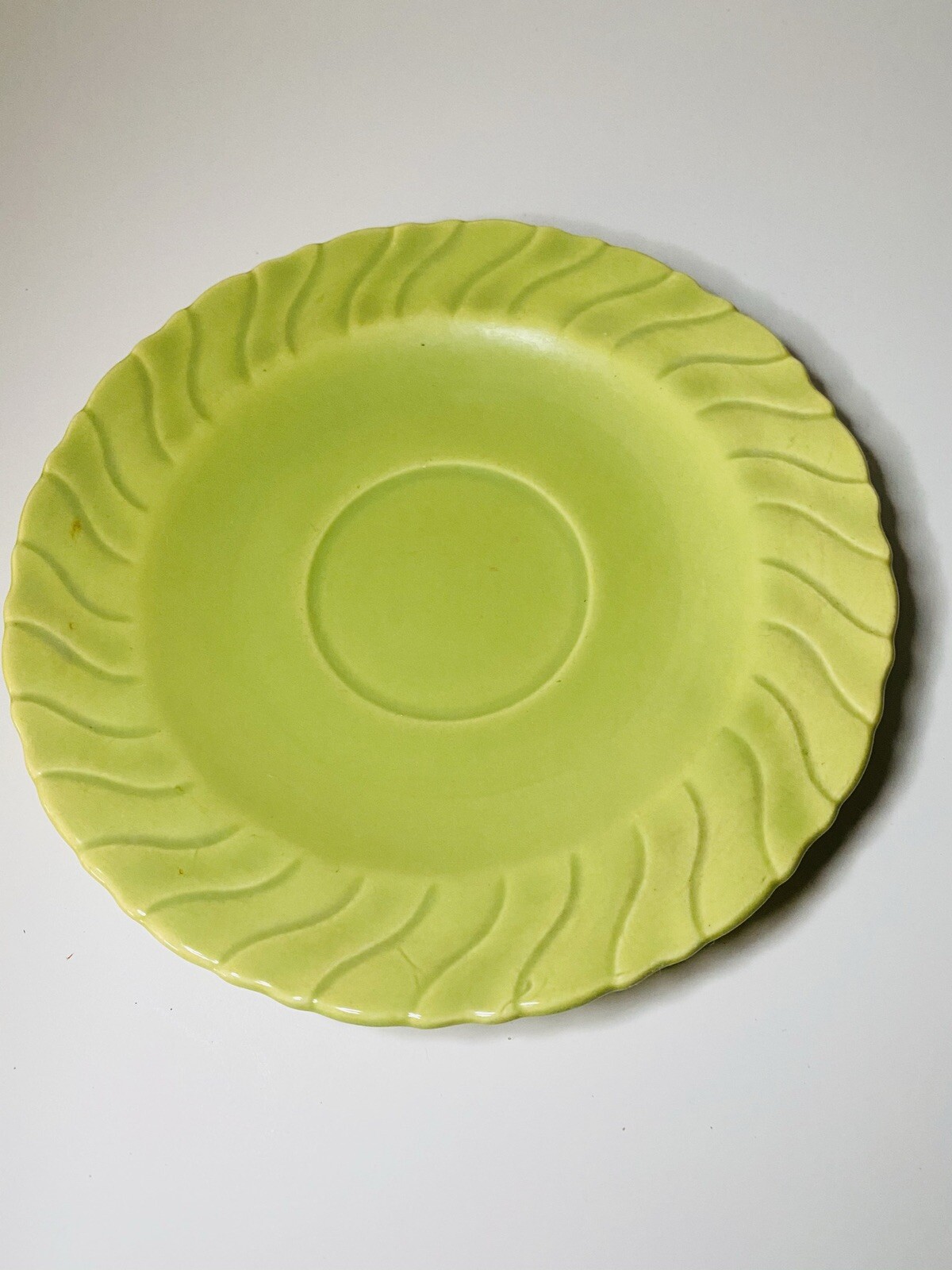 Hollydale Pottery Saucer Swirl Edge Chartreuse Green Vintage California