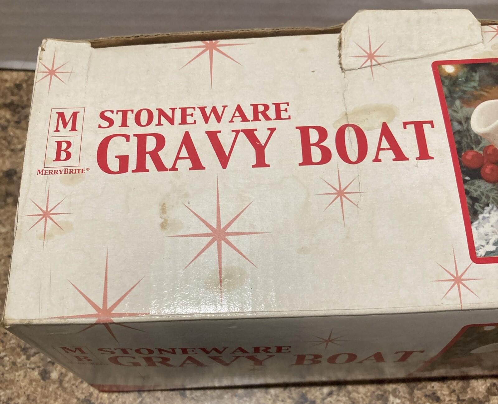 MerryBrite Stoneware Gravy Boat Holiday Home Collection with Wreath *NICE*