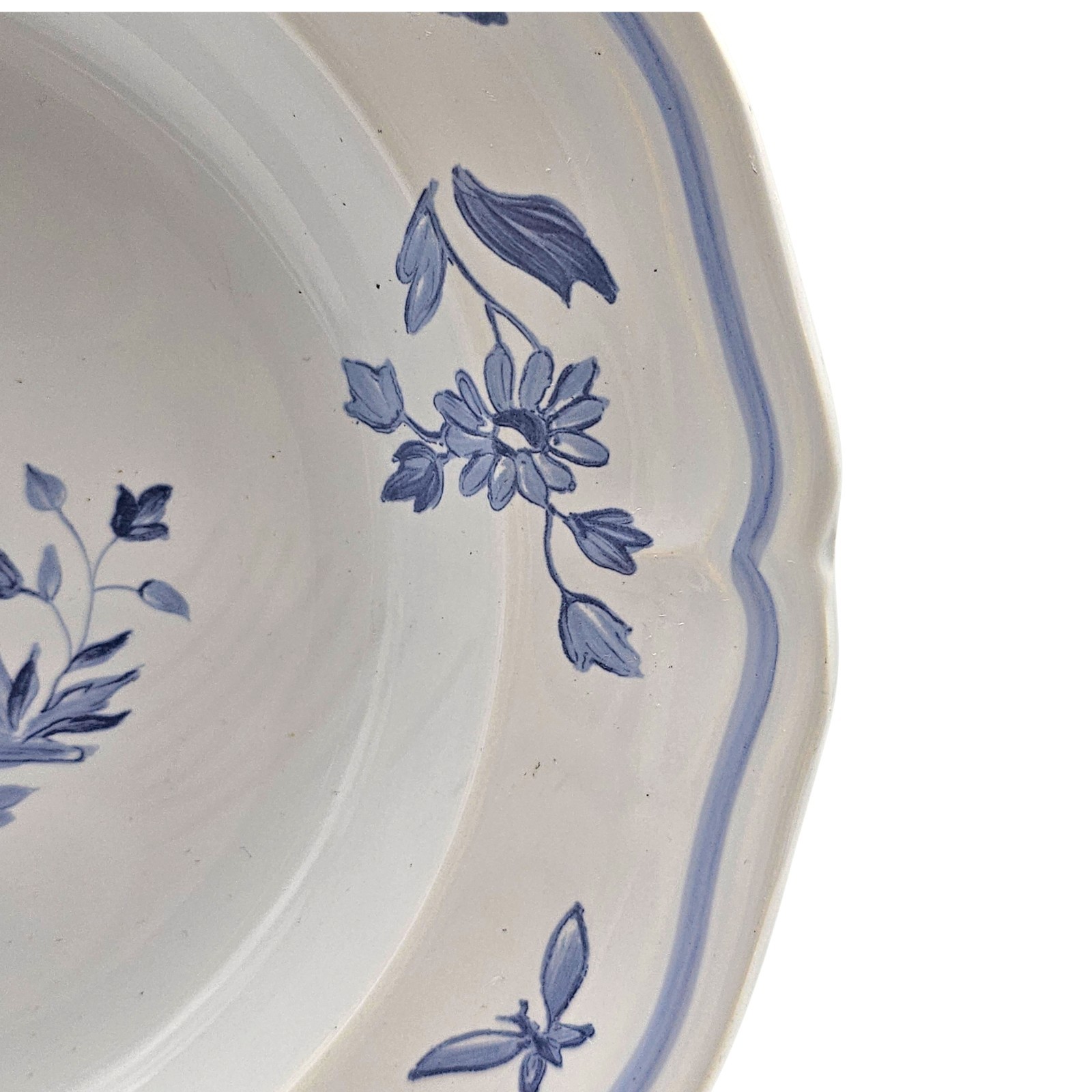 VTG Longchamp France Moustiers Blue Rim Soup Round Bowl Porcelain Floral 9″
