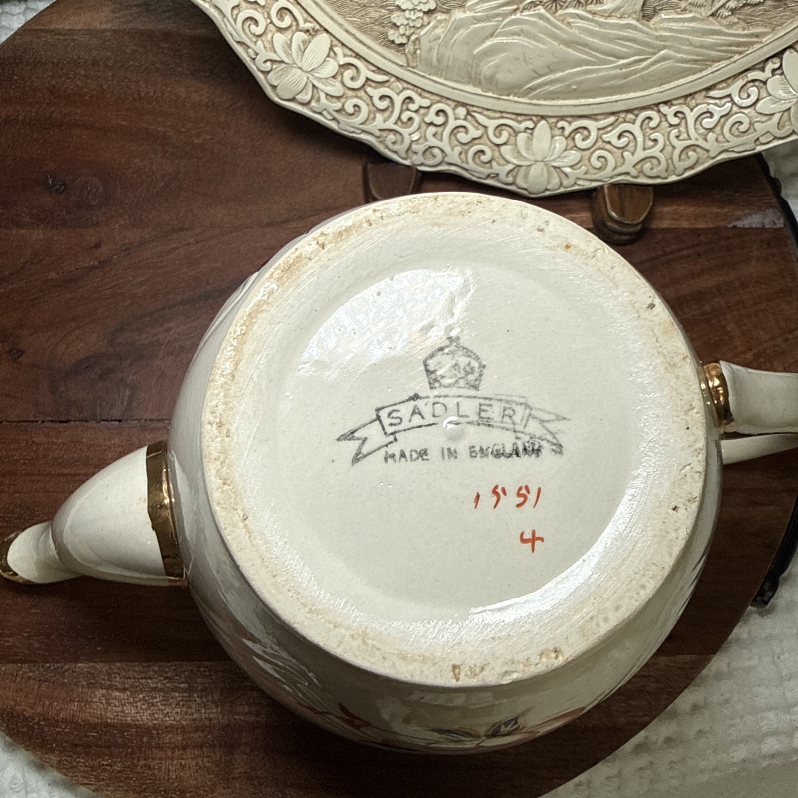 Sadler England Imari Floral Teapot Blue Rust Red Gold 10” Lid Chip Vintage