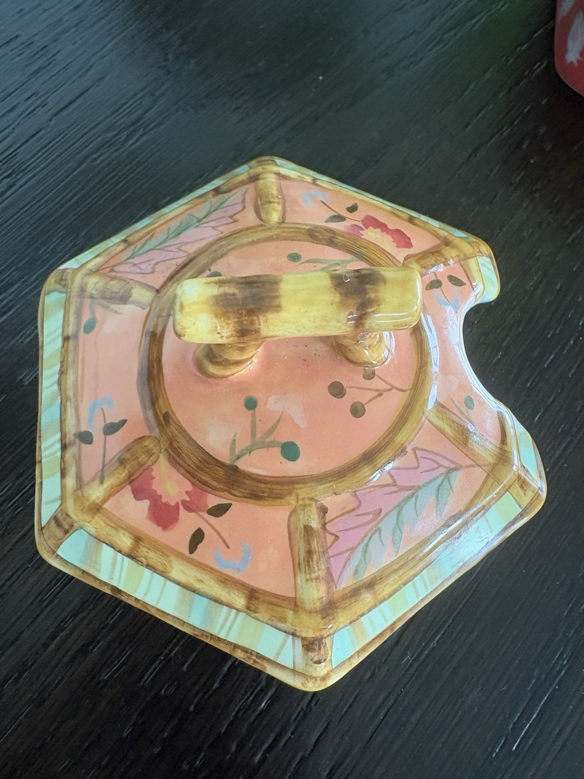 Hand Painted Tracy Porter The Artisan Road Collection Lidded Hexagon Ceramic Jar