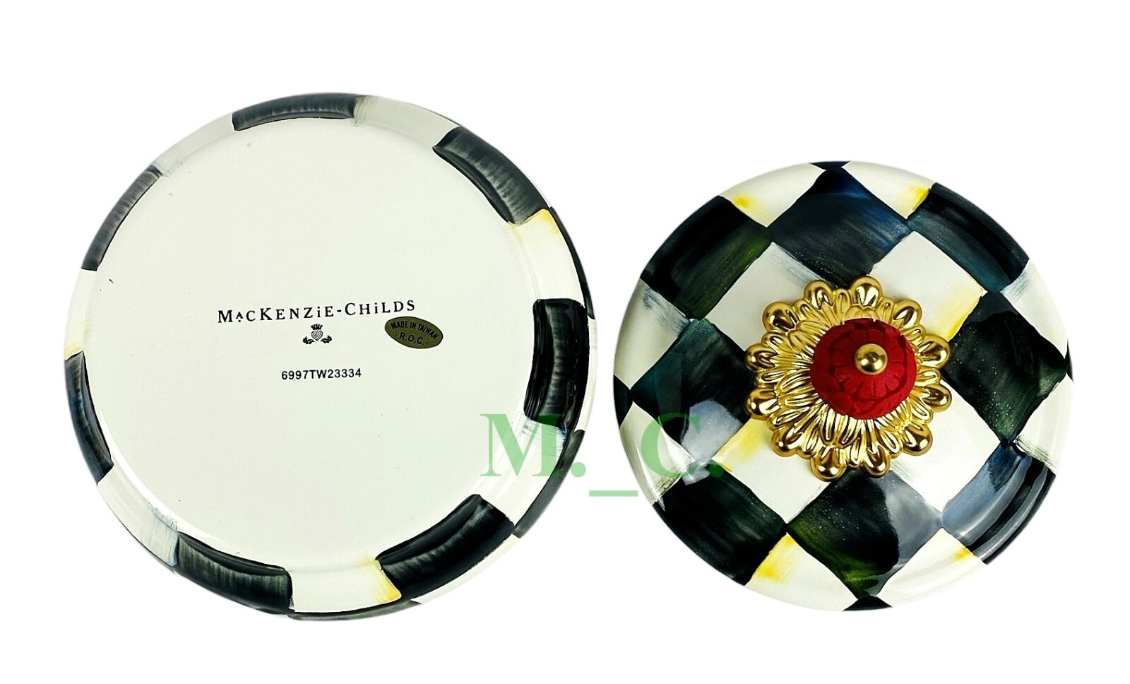 MacKenzie Childs Courtly Check Squashed Pot New No Box