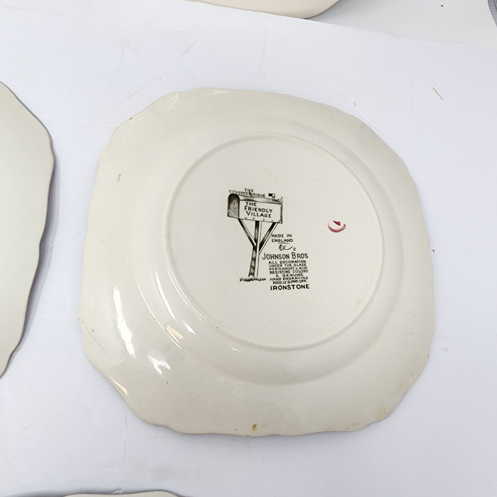 Friendly Village Johnson Brothers Covered Bridge Square Salad Dessert Plates Set