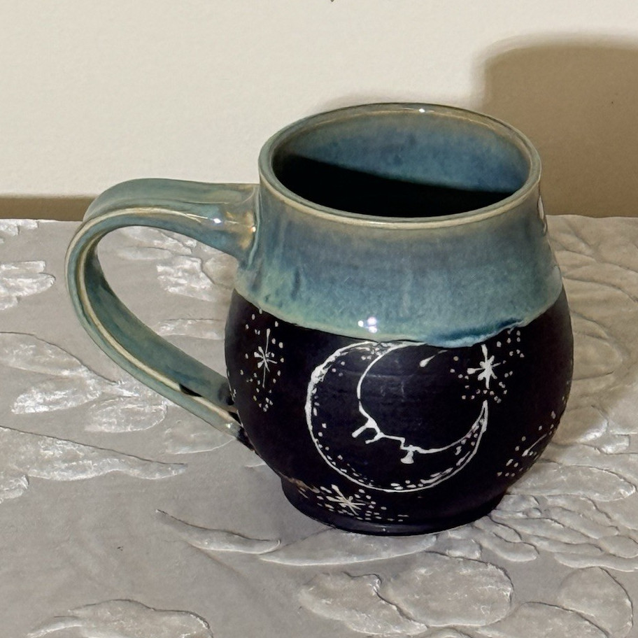 Pitch Pine Pottery Handmade Ceramic Mug Celestial Blue Black