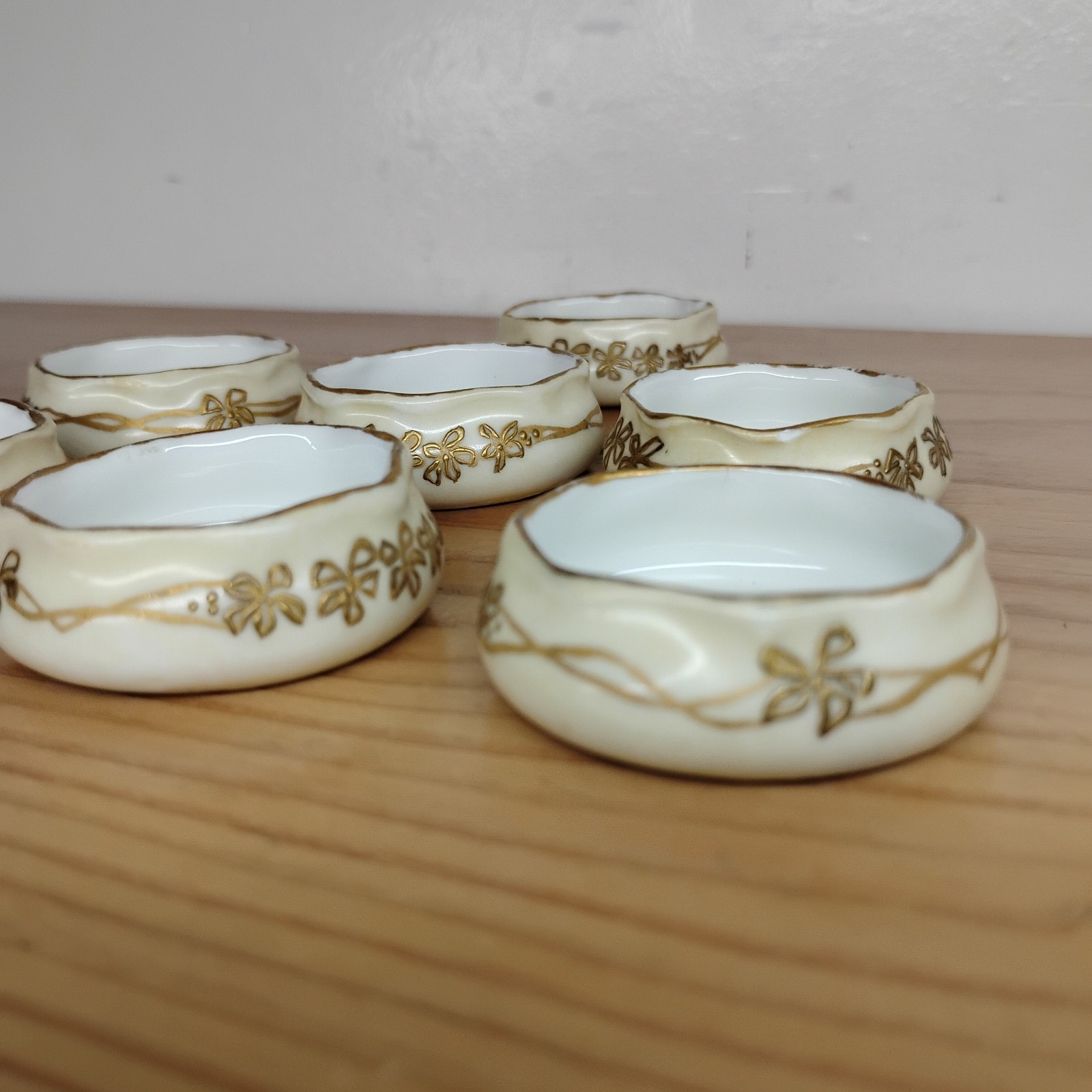 Antique GDA Limoges France Porcelain Salt Cellars Hand Painted 1905 Gold Floral