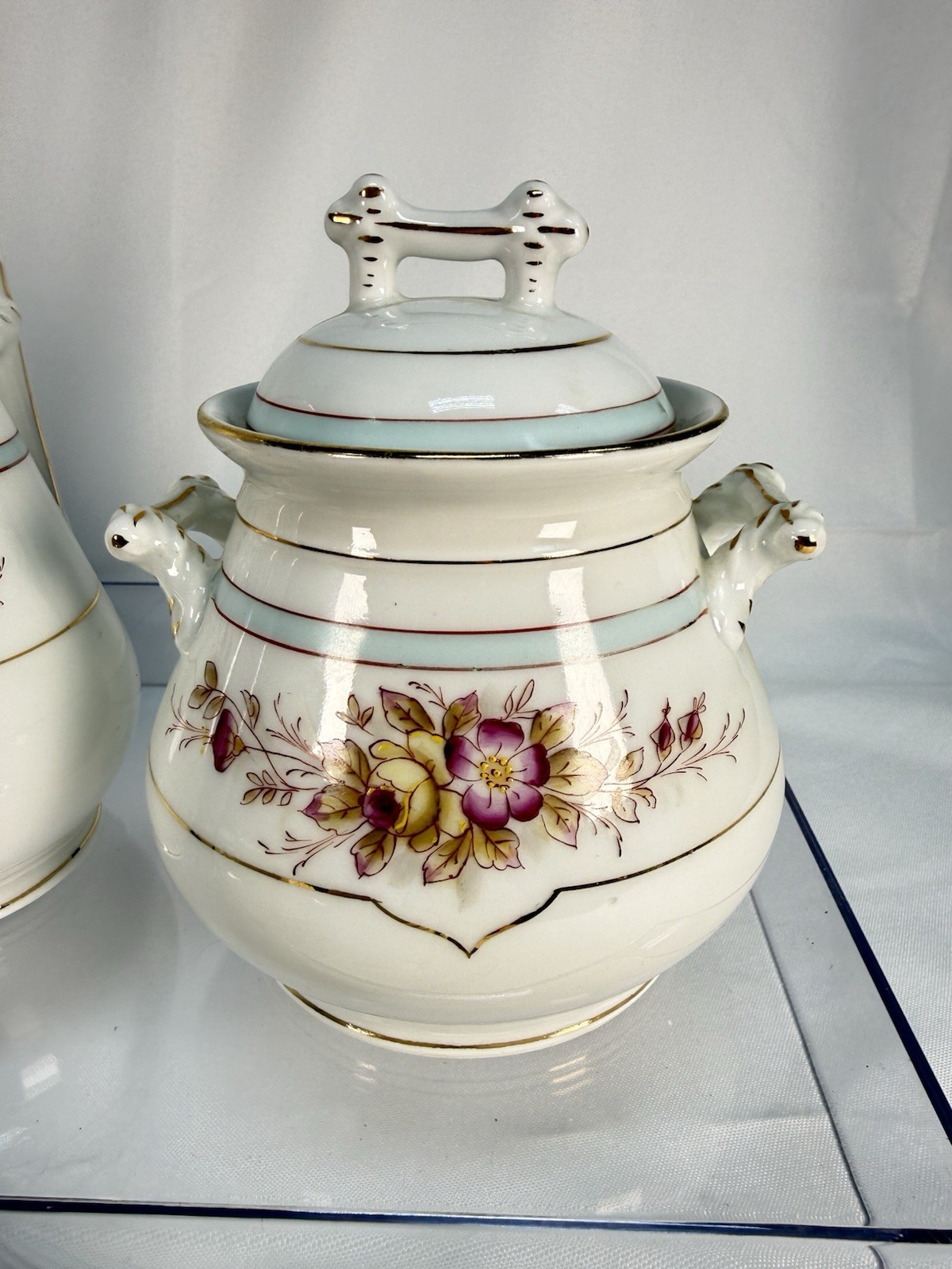Antique KPM Waldenburg German Porcelain Coffee Tea Set 25pc Branch Handle Rose