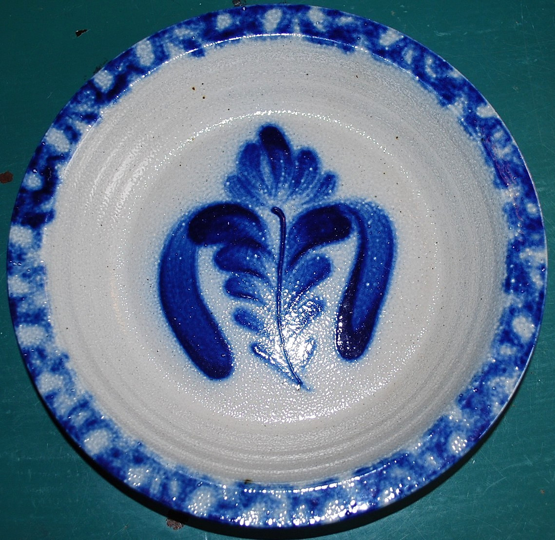 Vtg Studio Handcrafted FOLK ART Pottery Dish/Plate BLUE SALT GLAZE Signed Dated